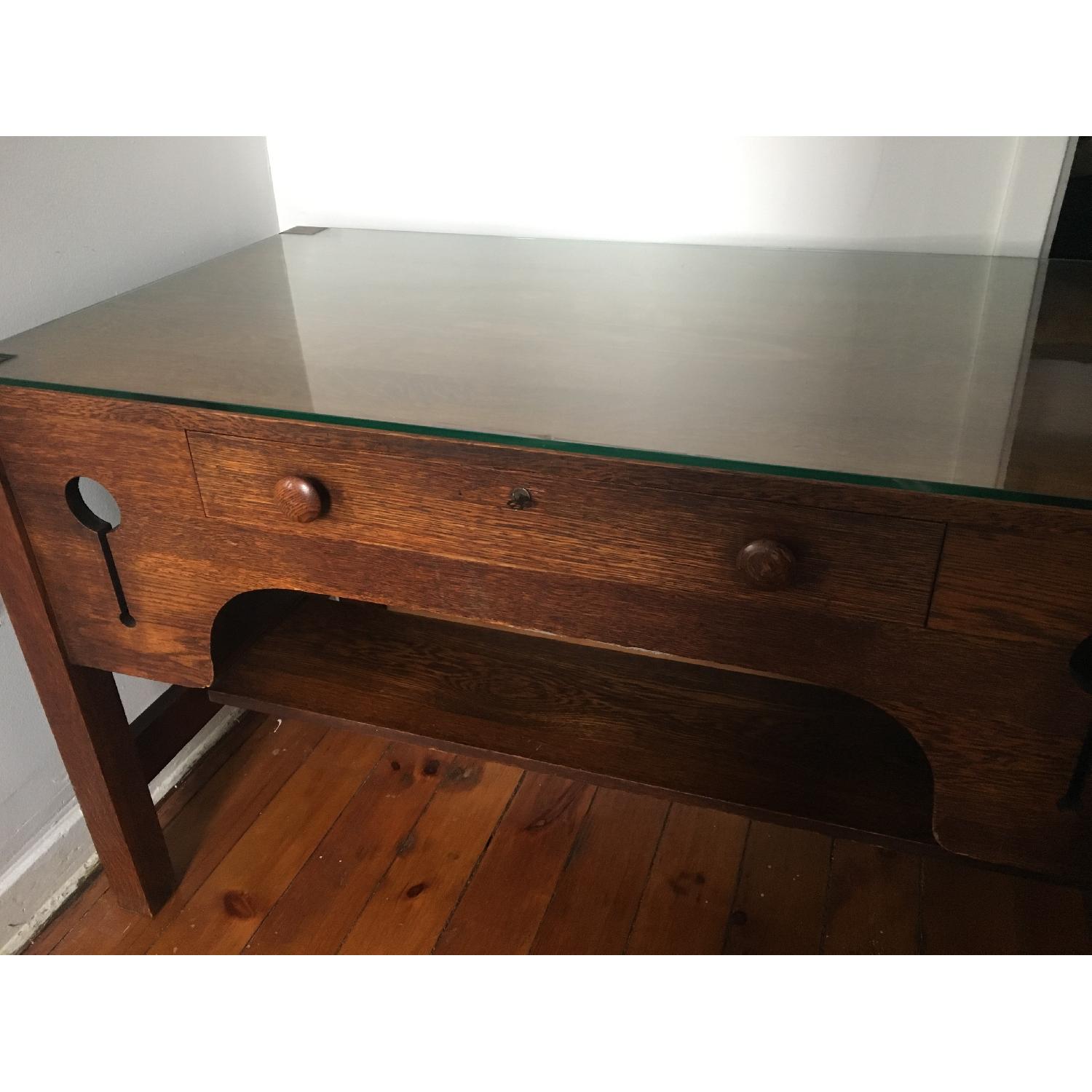 Antique Solid Tiger Oak Mission Style Desk - image-4