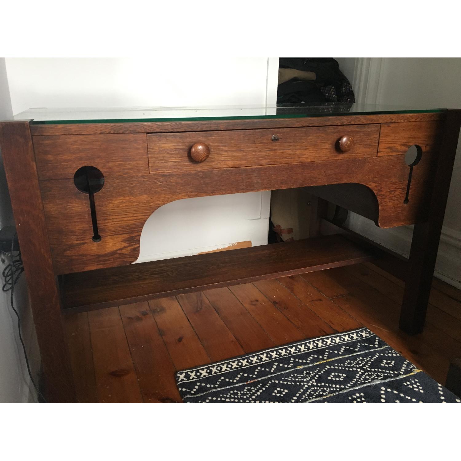 Antique Solid Tiger Oak Mission Style Desk - image-5