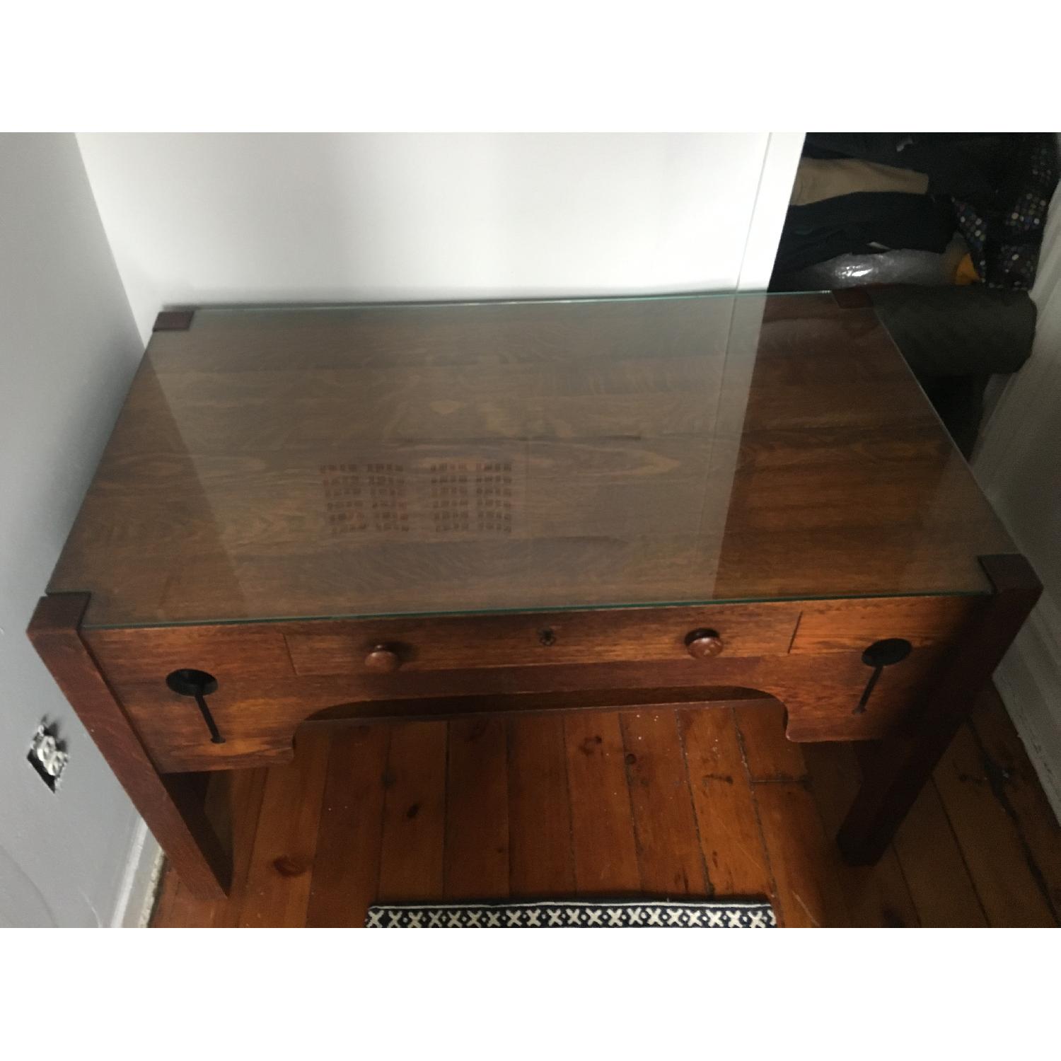 Antique Solid Tiger Oak Mission Style Desk - image-7