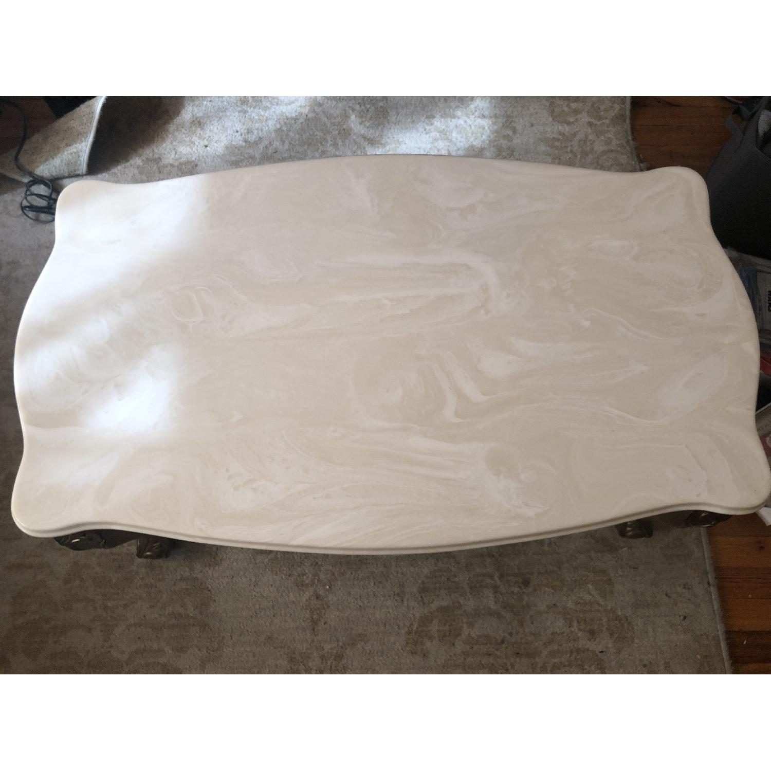 Antique Solid Marble Top Coffee Table w/ Wood Legs - image-2