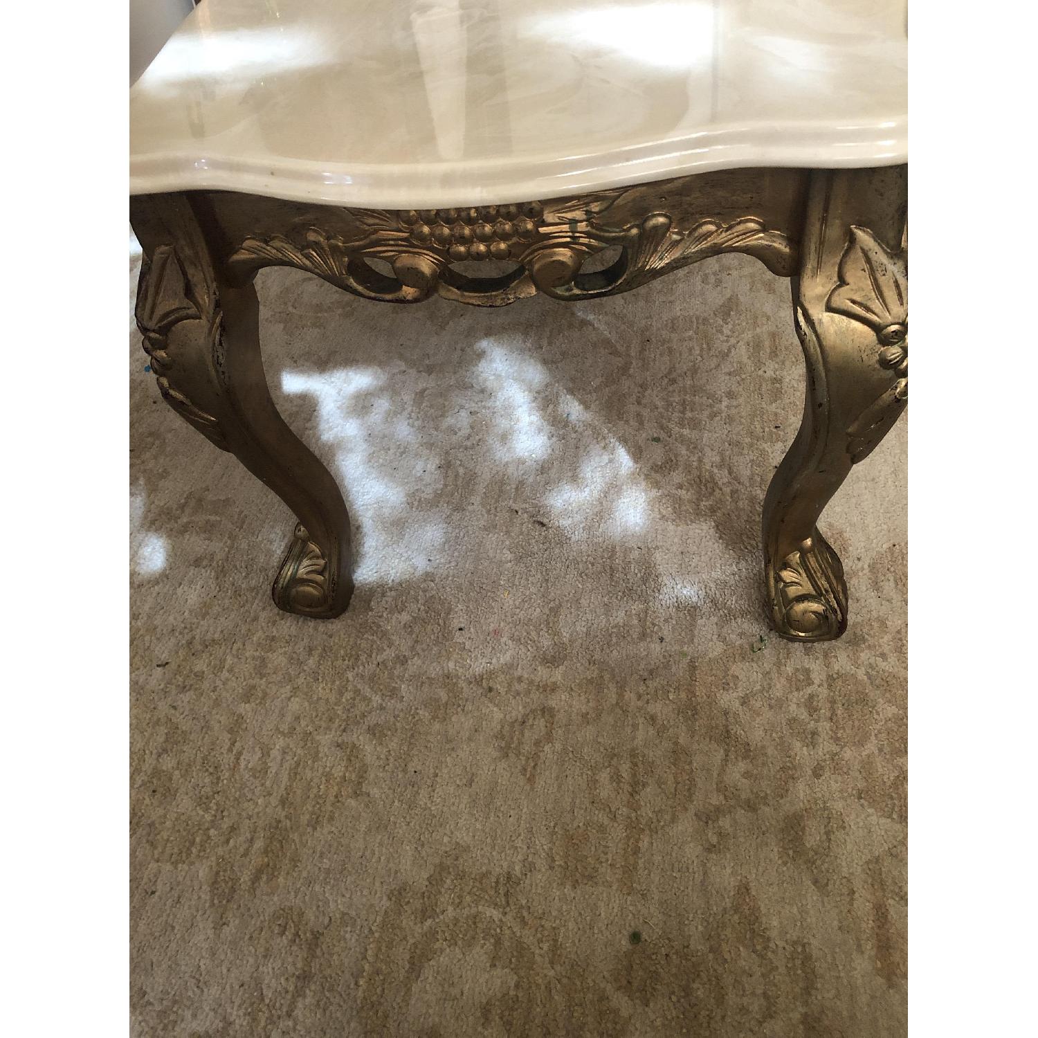 Antique Solid Marble Top Coffee Table w/ Wood Legs - image-3