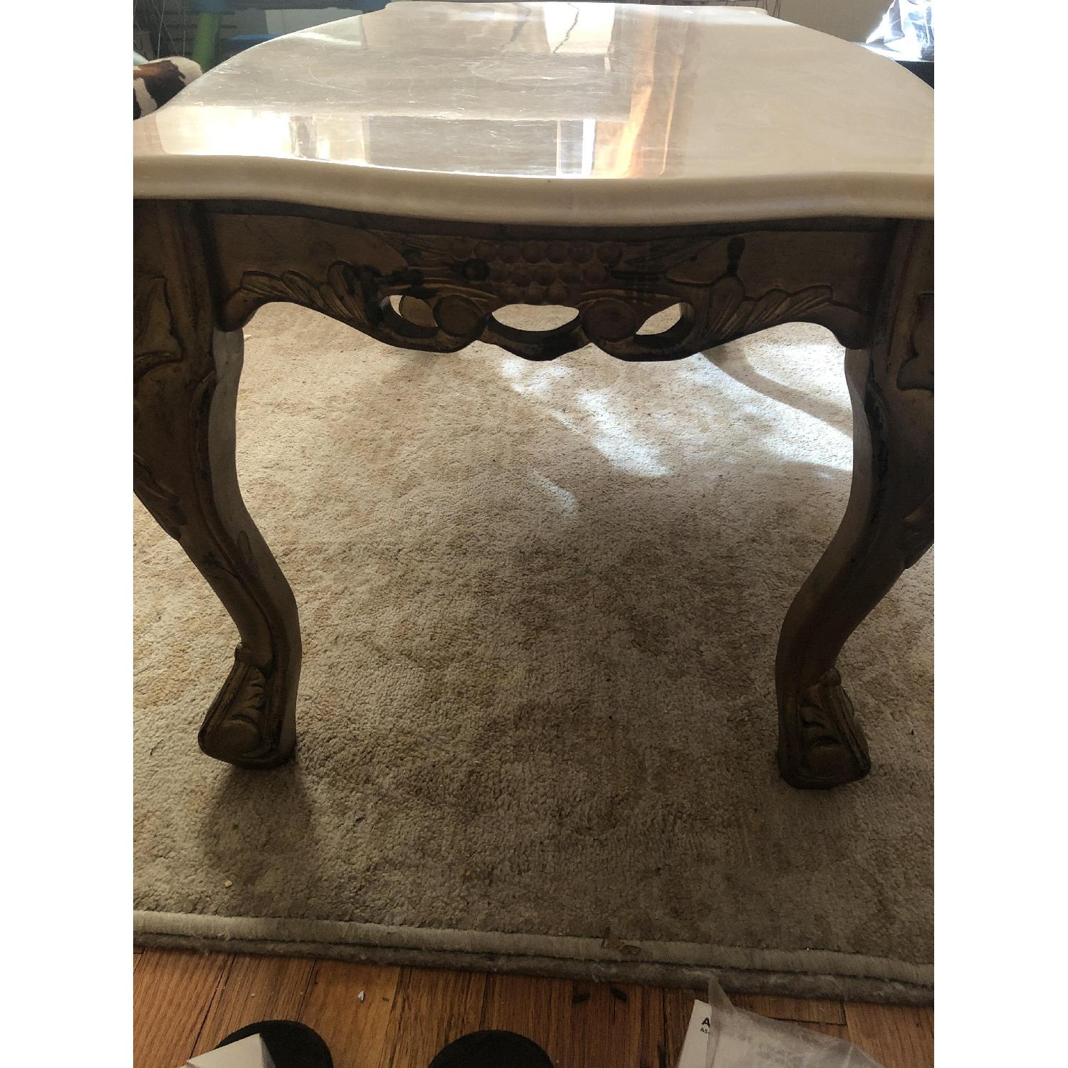 Antique Solid Marble Top Coffee Table w/ Wood Legs - image-4