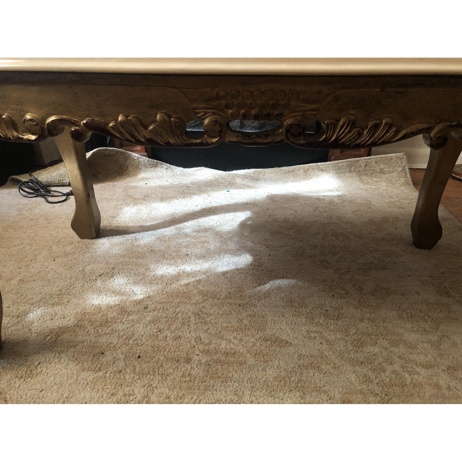 Antique Solid Marble Top Coffee Table w/ Wood Legs AptDeco