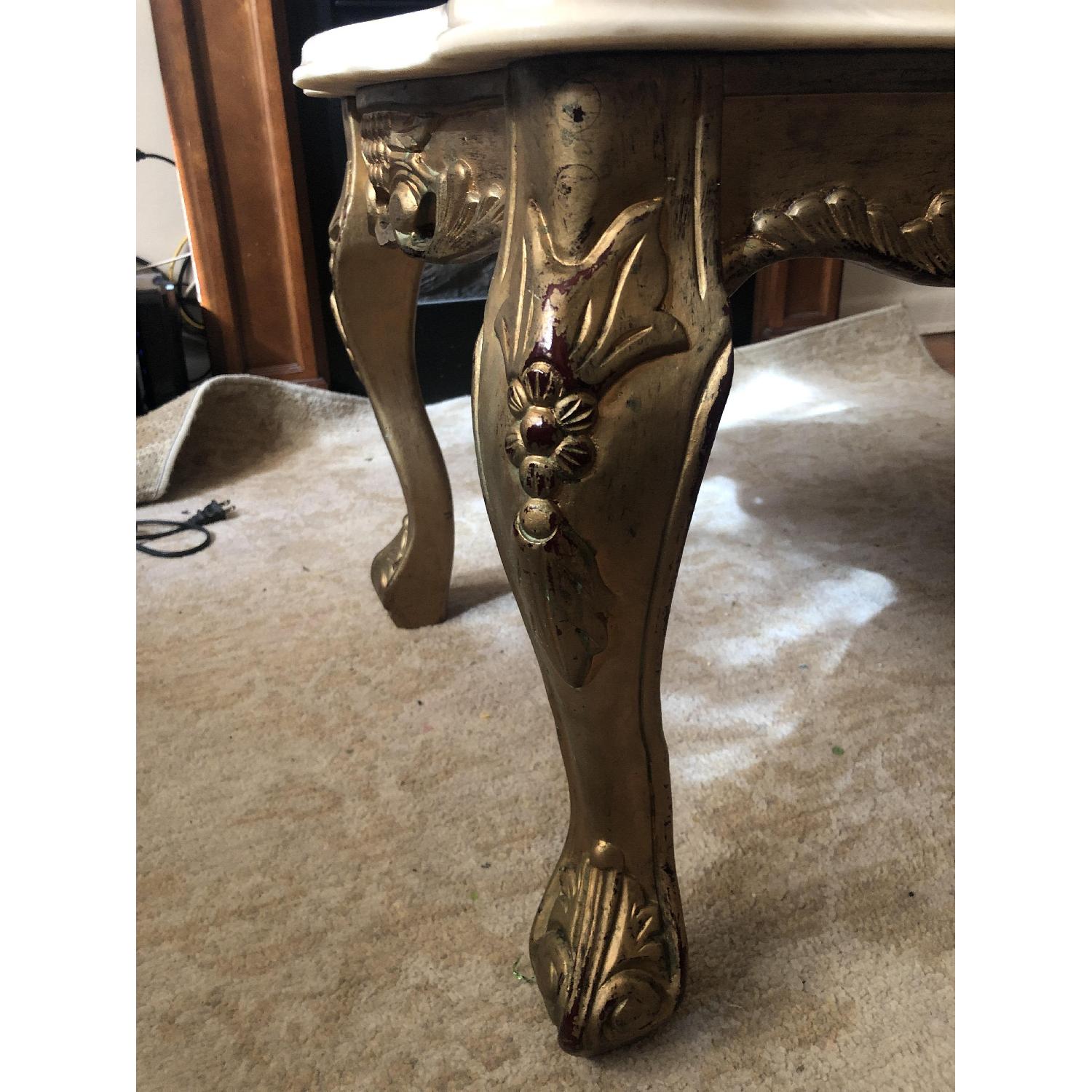 Antique Solid Marble Top Coffee Table w/ Wood Legs - image-6