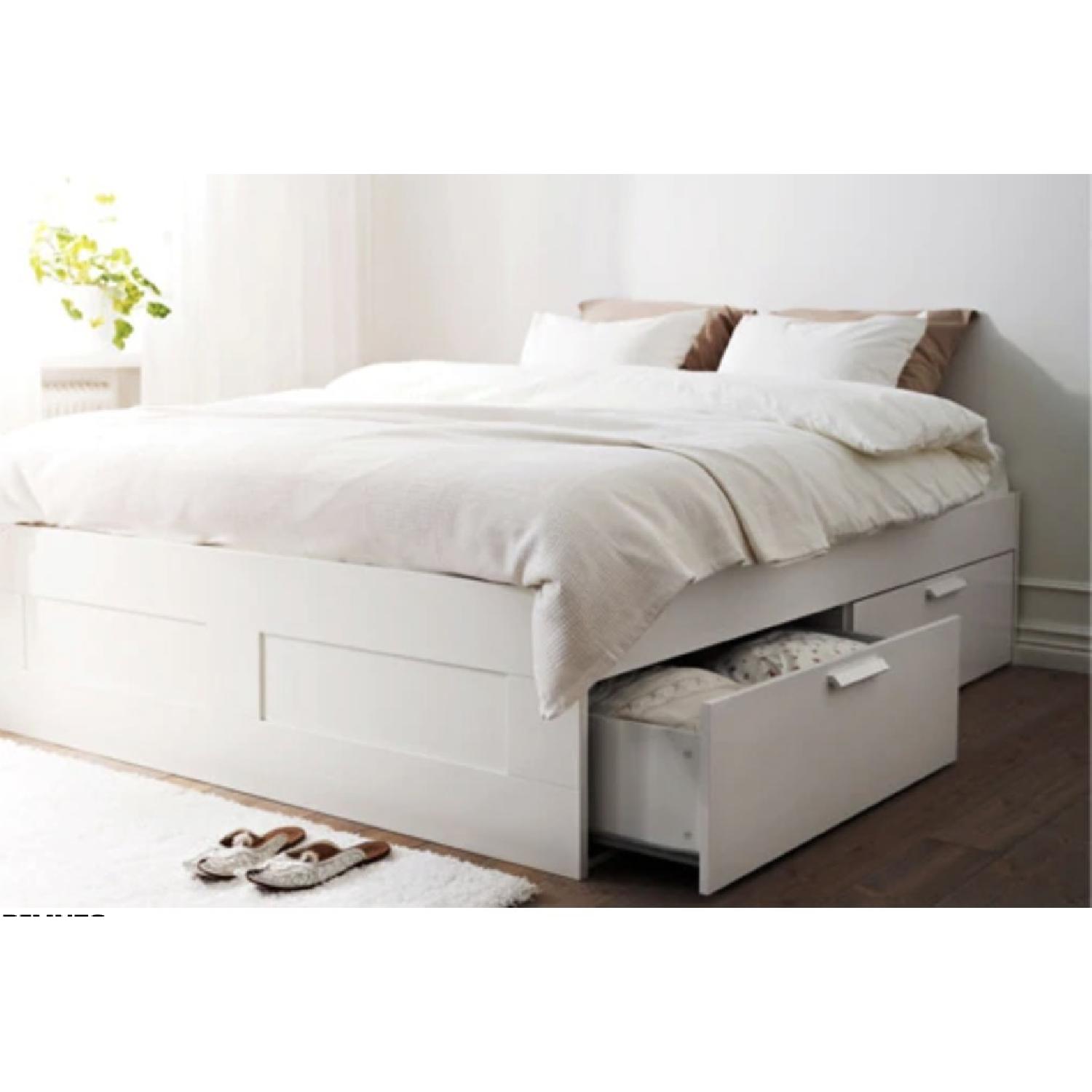 Ikea Brimnes White Bed Frame w/ Storage - AptDeco