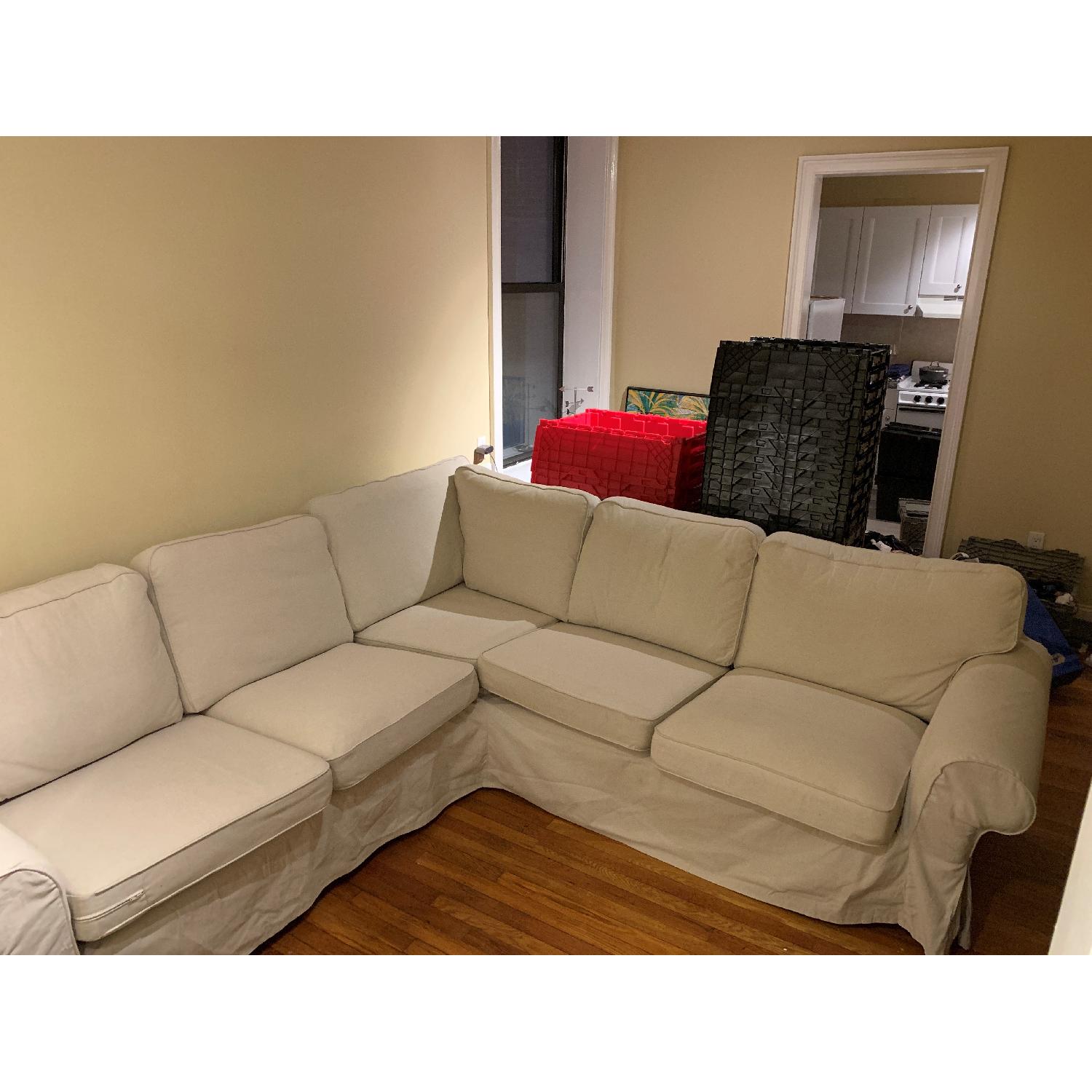 Ikea Beige 3-Piece Slipcovered Sectional Sofa - image-4