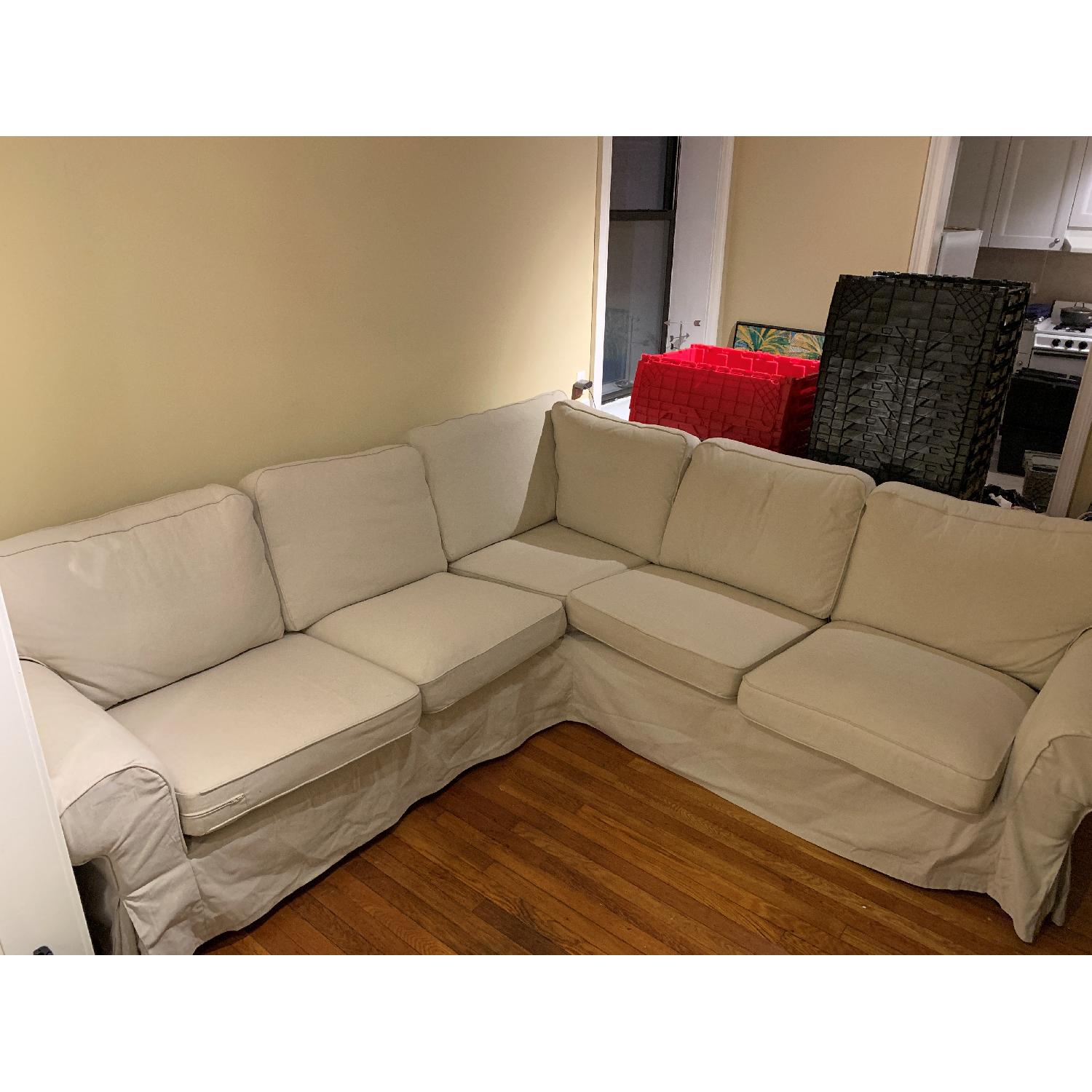 Ikea Beige 3-Piece Slipcovered Sectional Sofa - image-7