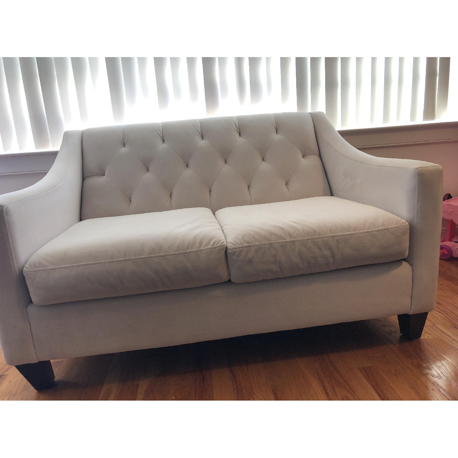 Macy's Chloe Velvet Tufted Loveseat AptDeco