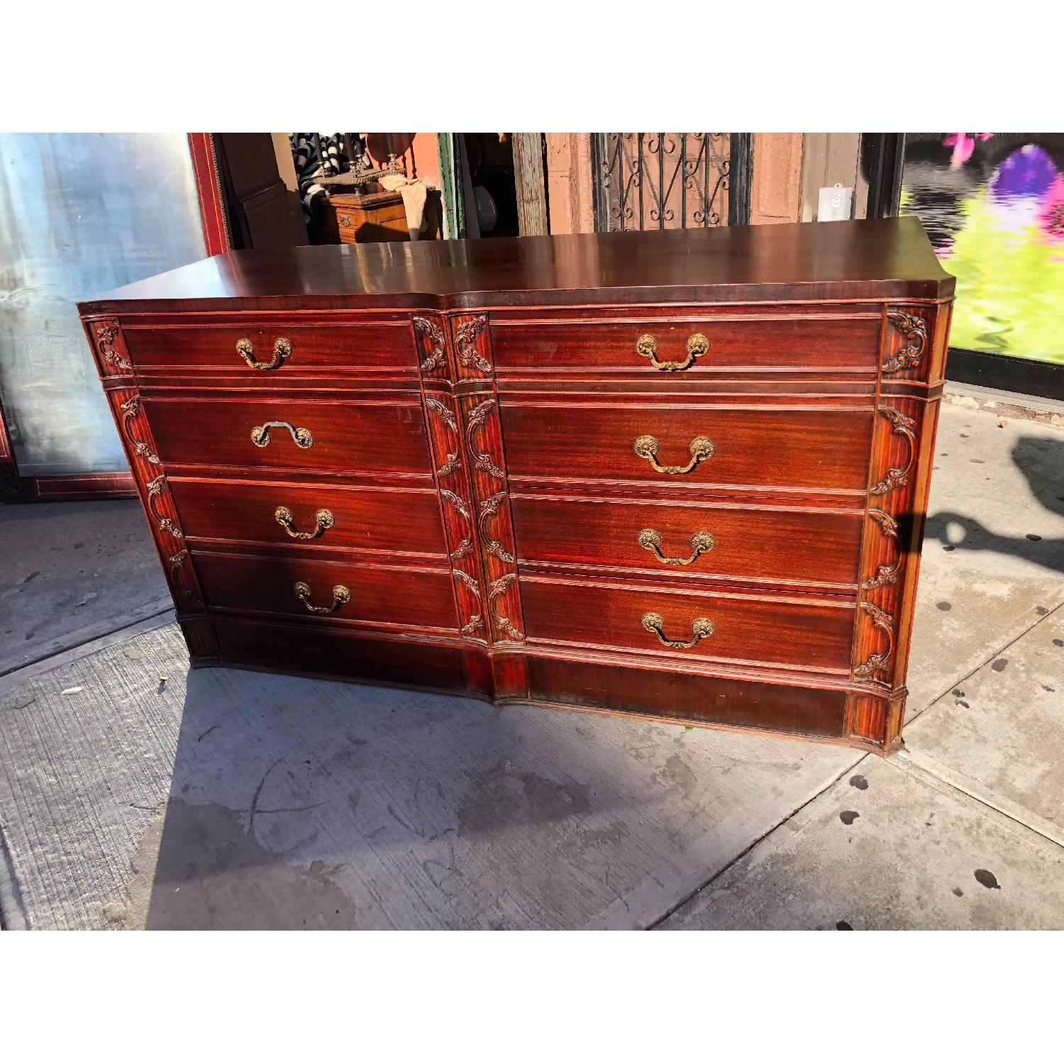 Antique 1930s Cherry Wood Leather Front 8 Drawer Dresser - image-1