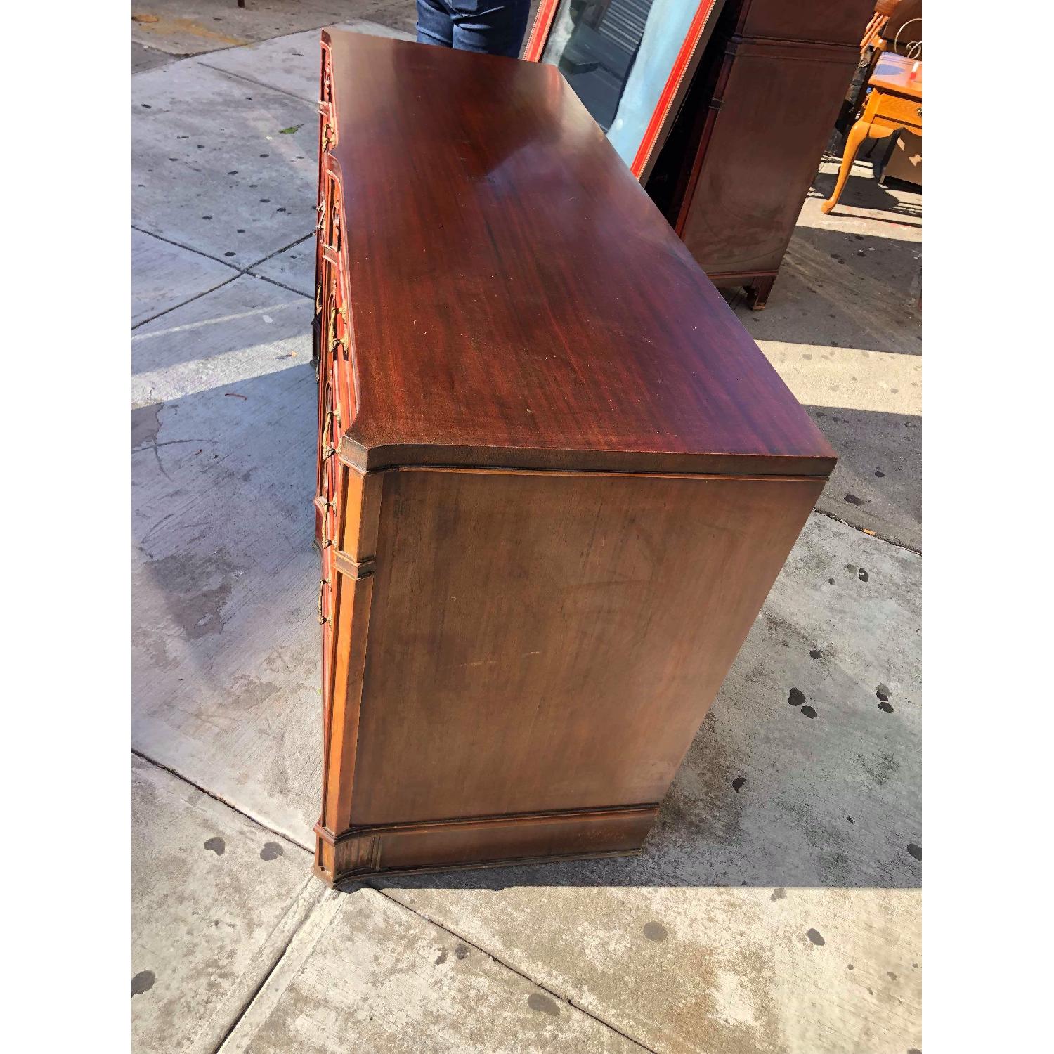 Antique 1930s Cherry Wood Leather Front 8 Drawer Dresser - image-3