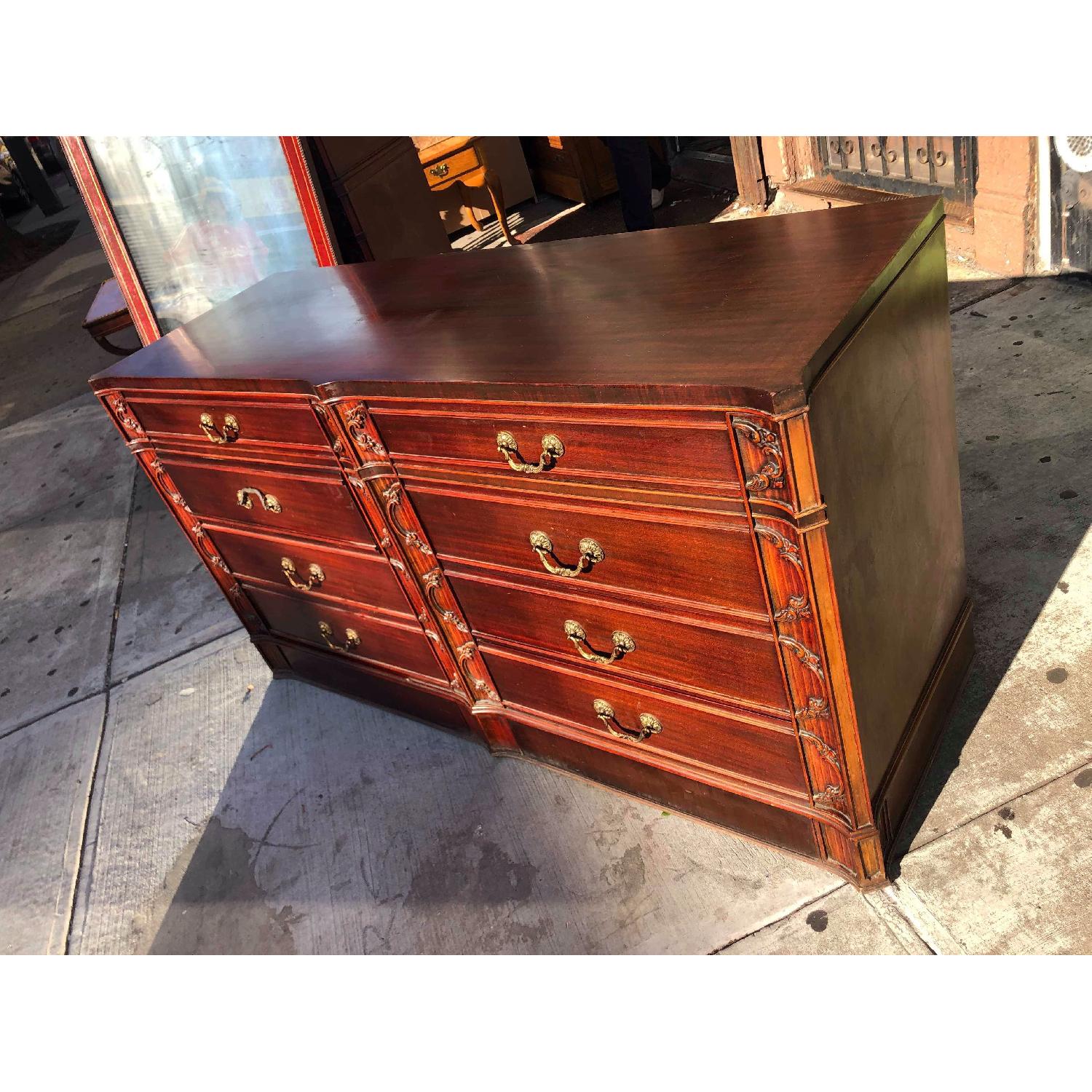Antique 1930s Cherry Wood Leather Front 8 Drawer Dresser - image-4