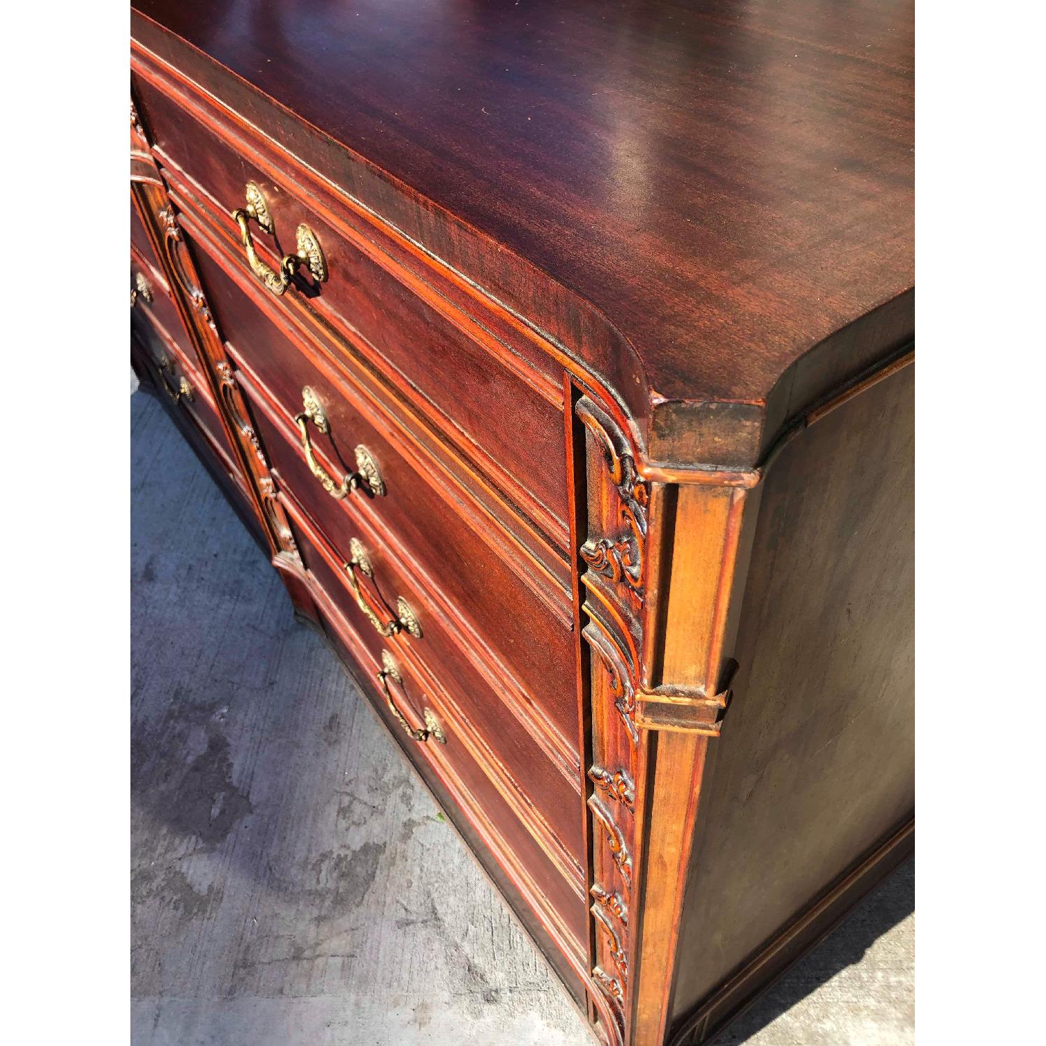 Antique 1930s Cherry Wood Leather Front 8 Drawer Dresser - image-5