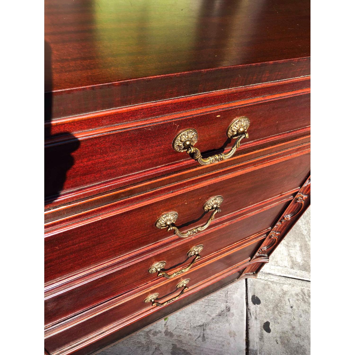 Antique 1930s Cherry Wood Leather Front 8 Drawer Dresser - image-7