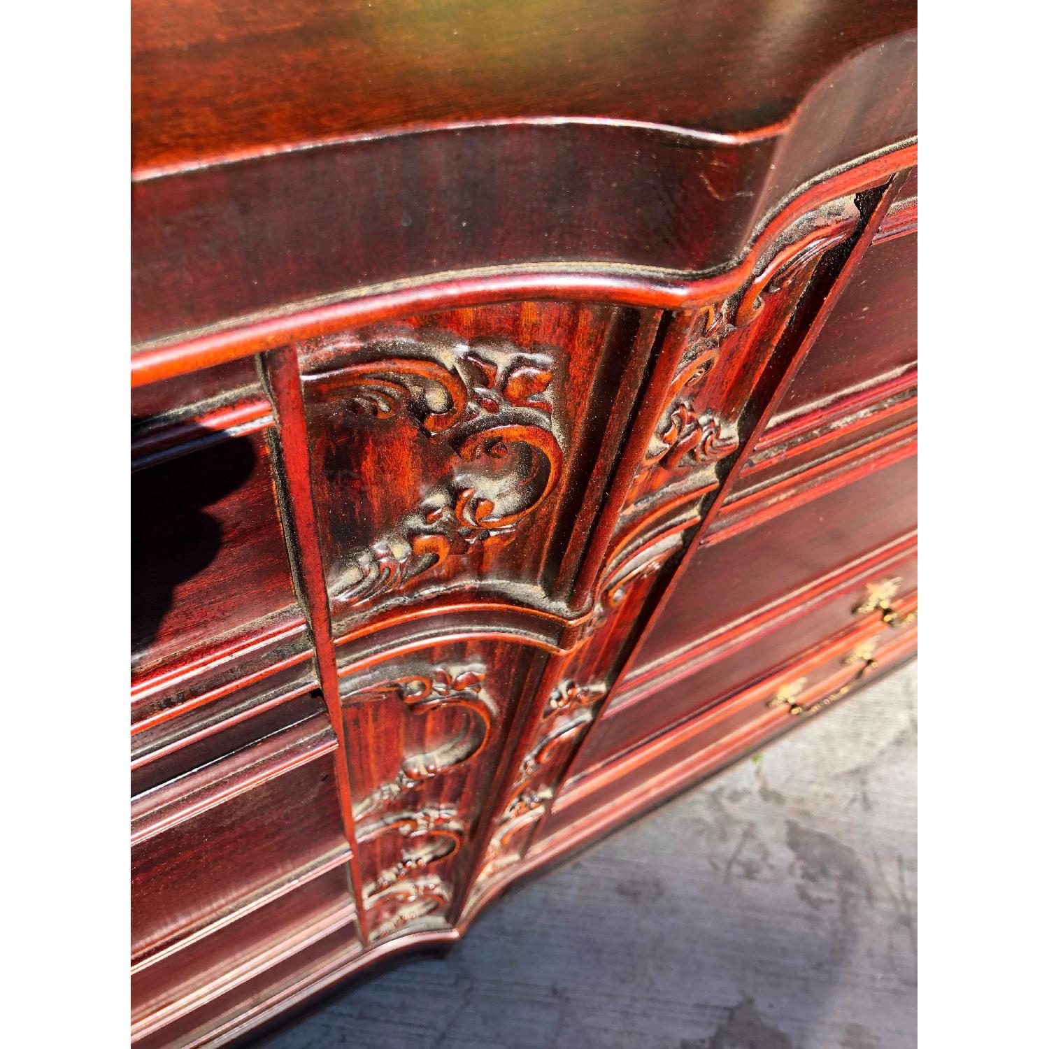 Antique 1930s Cherry Wood Leather Front 8 Drawer Dresser - image-9