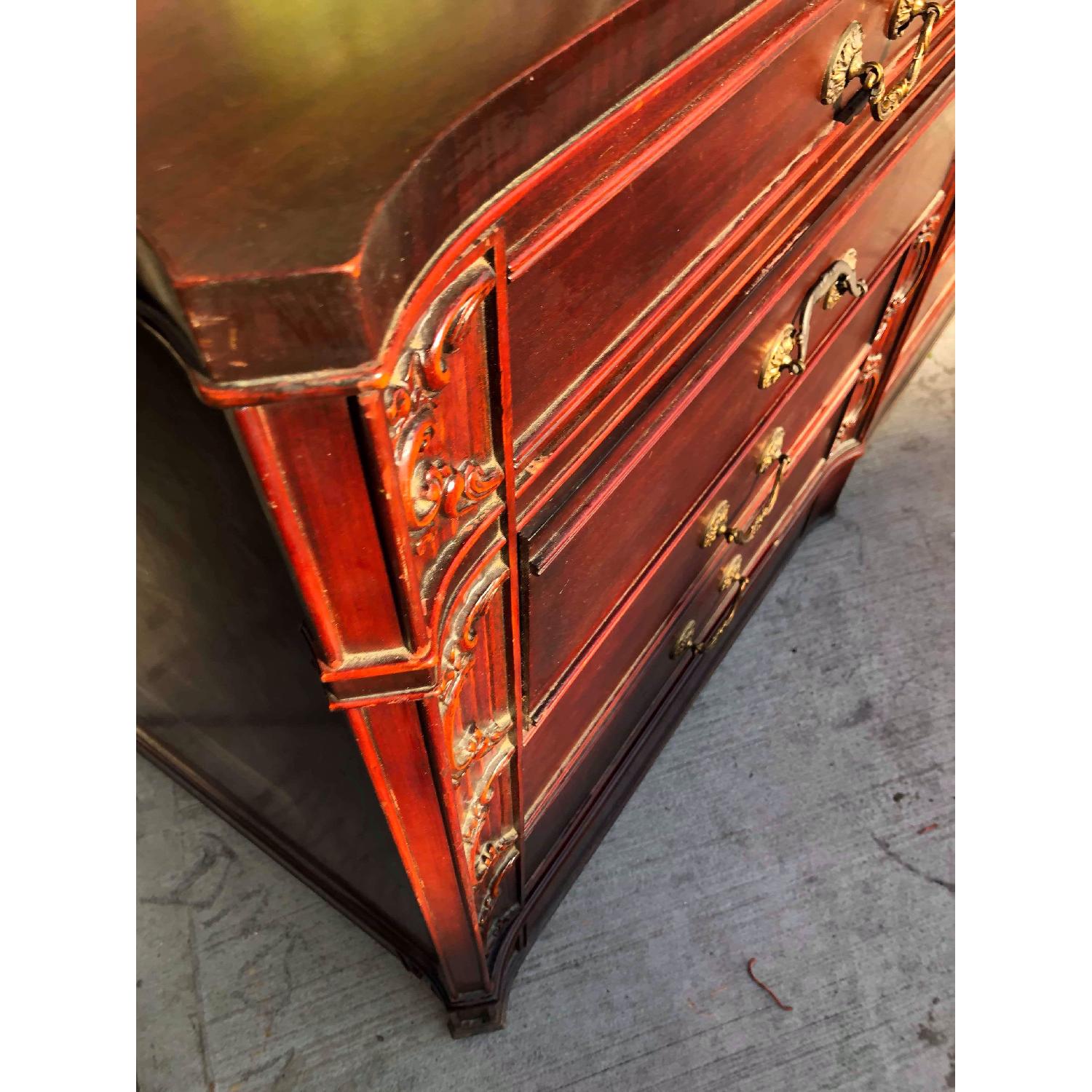 Antique 1930s Cherry Wood Leather Front 8 Drawer Dresser - image-11