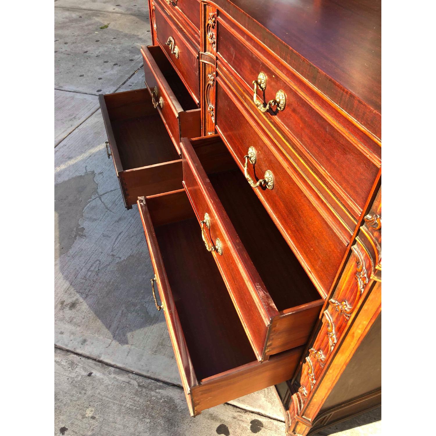 Antique 1930s Cherry Wood Leather Front 8 Drawer Dresser - image-13