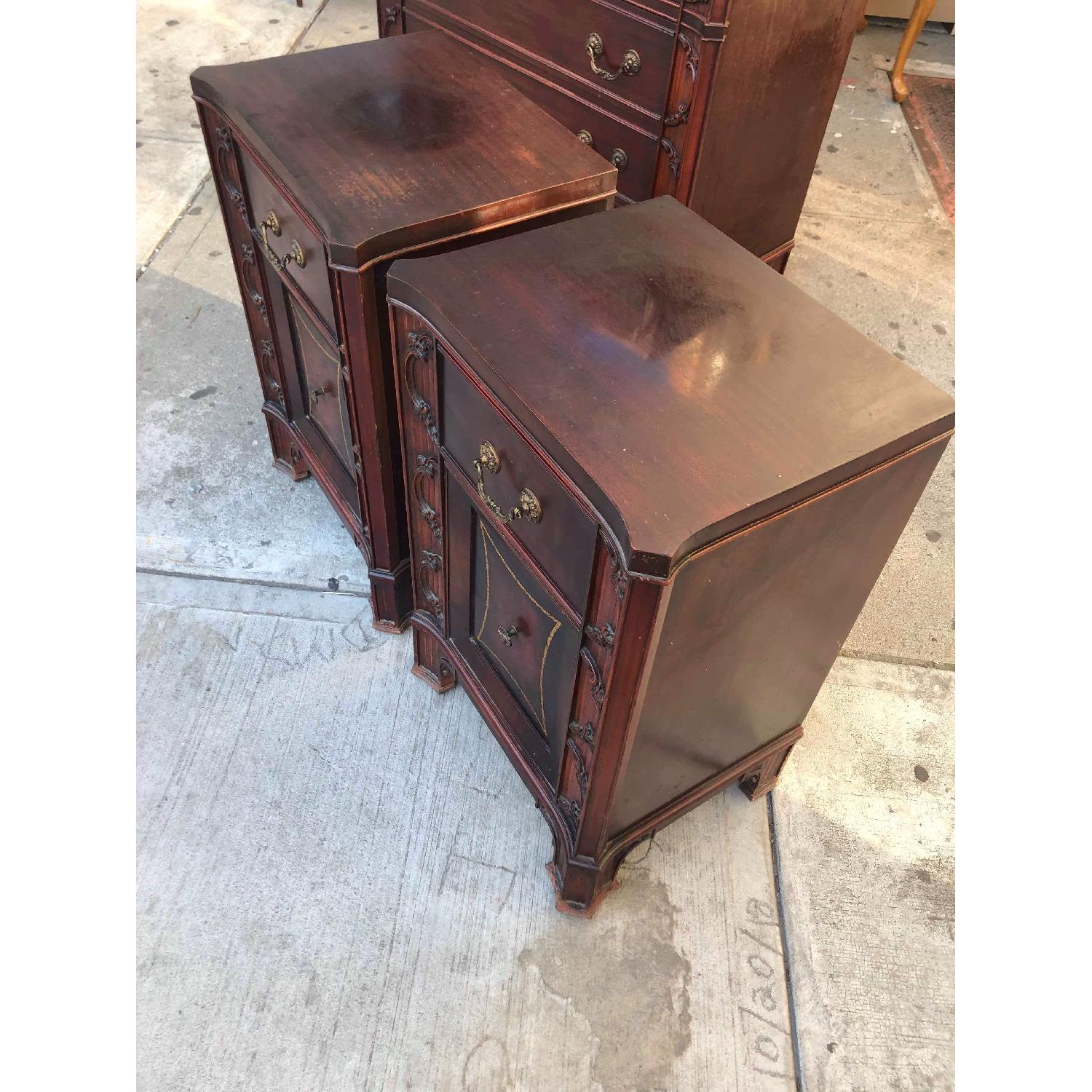 Antique 1930s Cherry Wood Leather Front Nightstands AptDeco