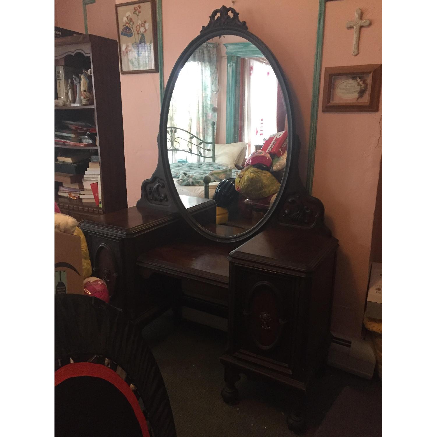 Antique Vanity Table w/ Mirror - image-1