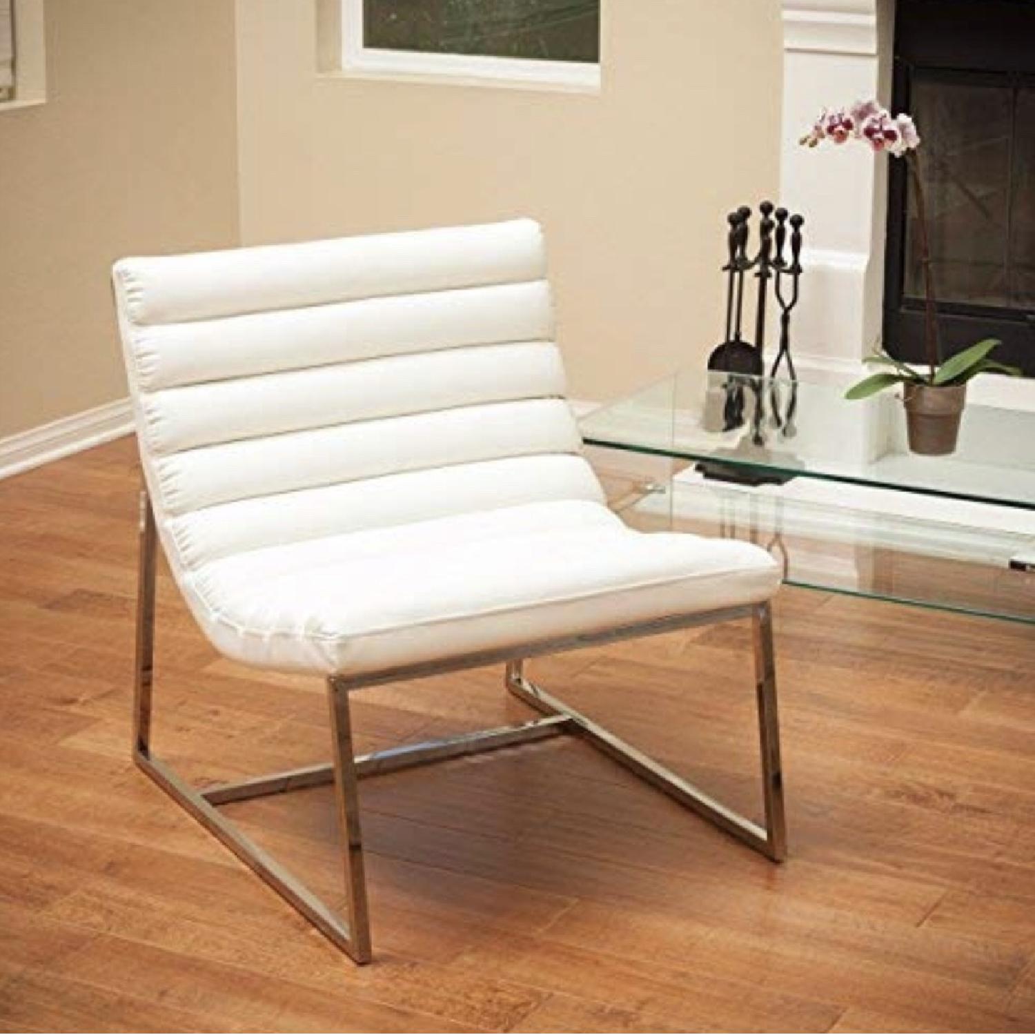 Christopher Knight Barcelona Style White Leather Chair - image-3