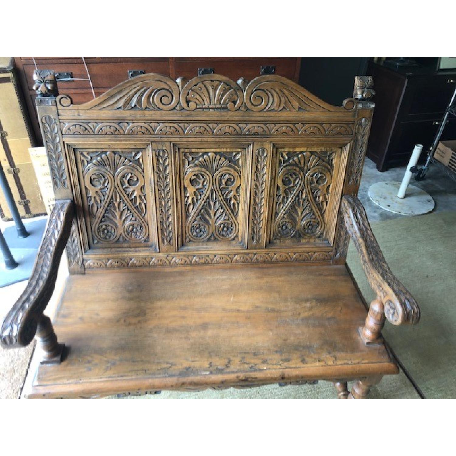 Hand-Carved Distressed Solid Wood Bench - image-1