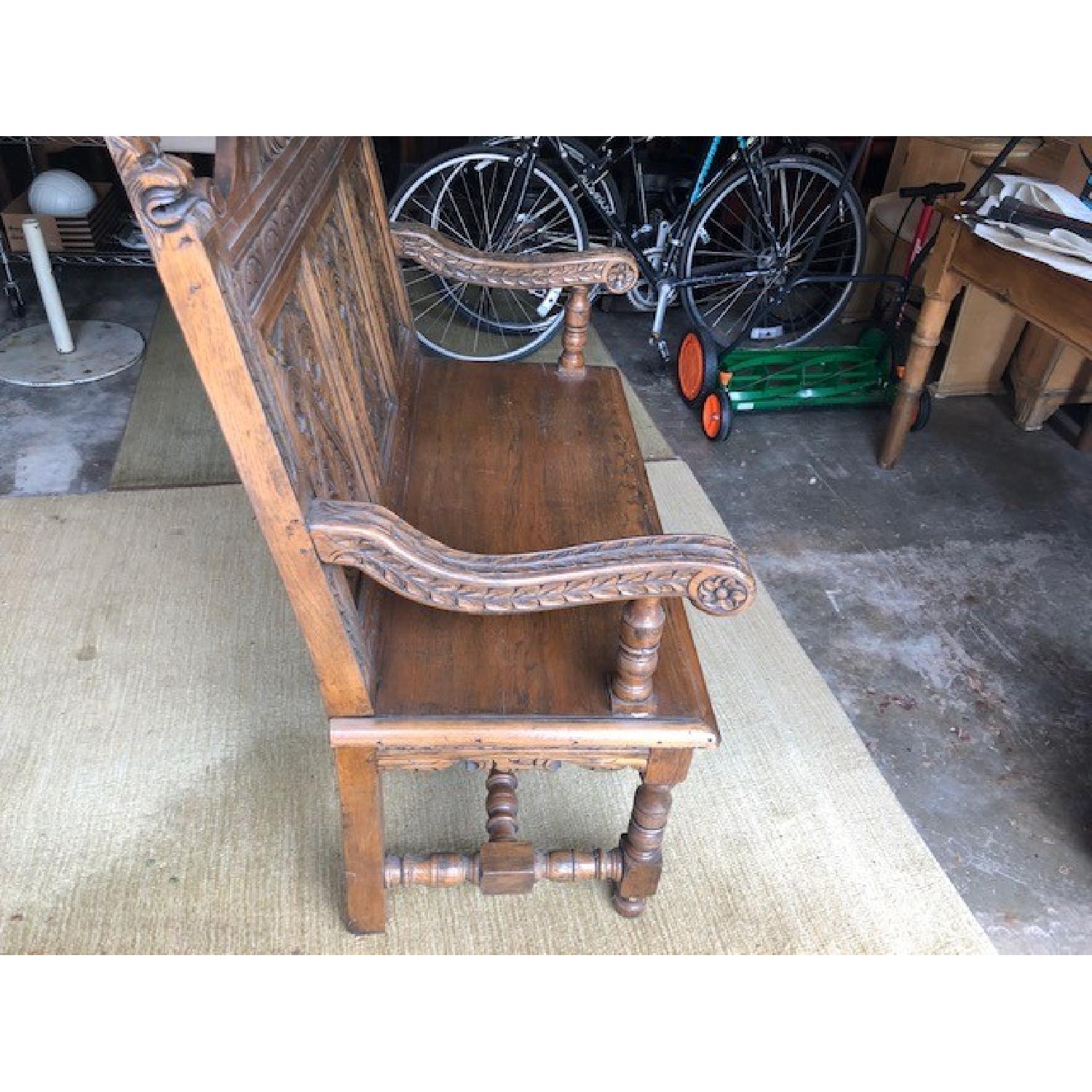Hand-Carved Distressed Solid Wood Bench - image-2