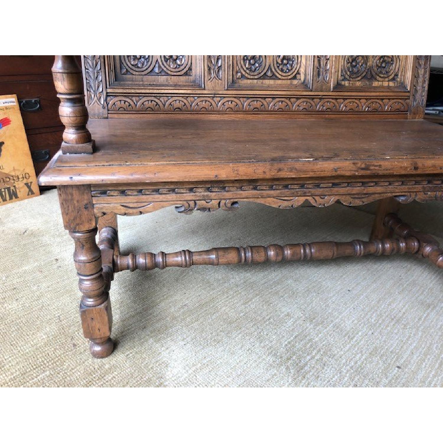 Hand-Carved Distressed Solid Wood Bench - image-3