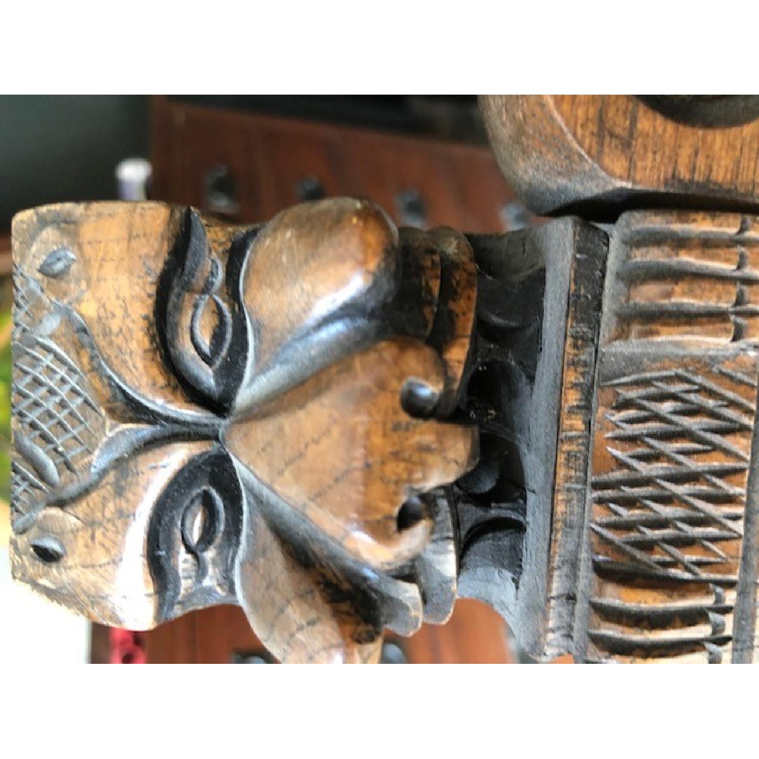 Hand-Carved Distressed Solid Wood Bench - image-5