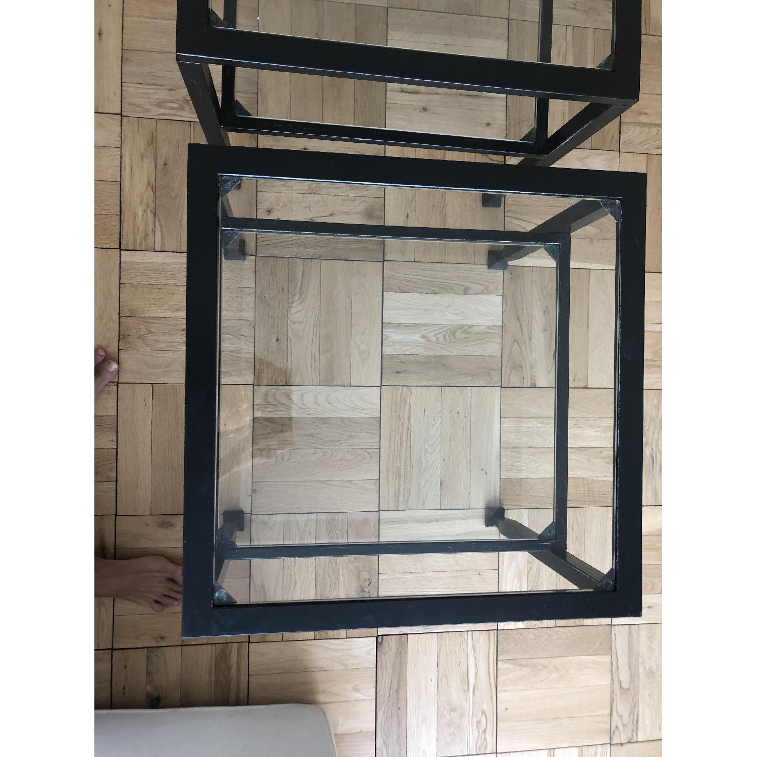 Inhouse 2 Tiers Black Metal & Glass Square Coffee Tables AptDeco