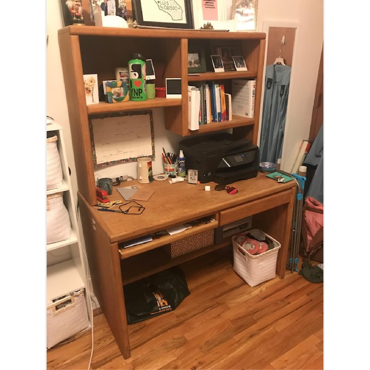2-Level Wood Desk w/ Hutch - image-1
