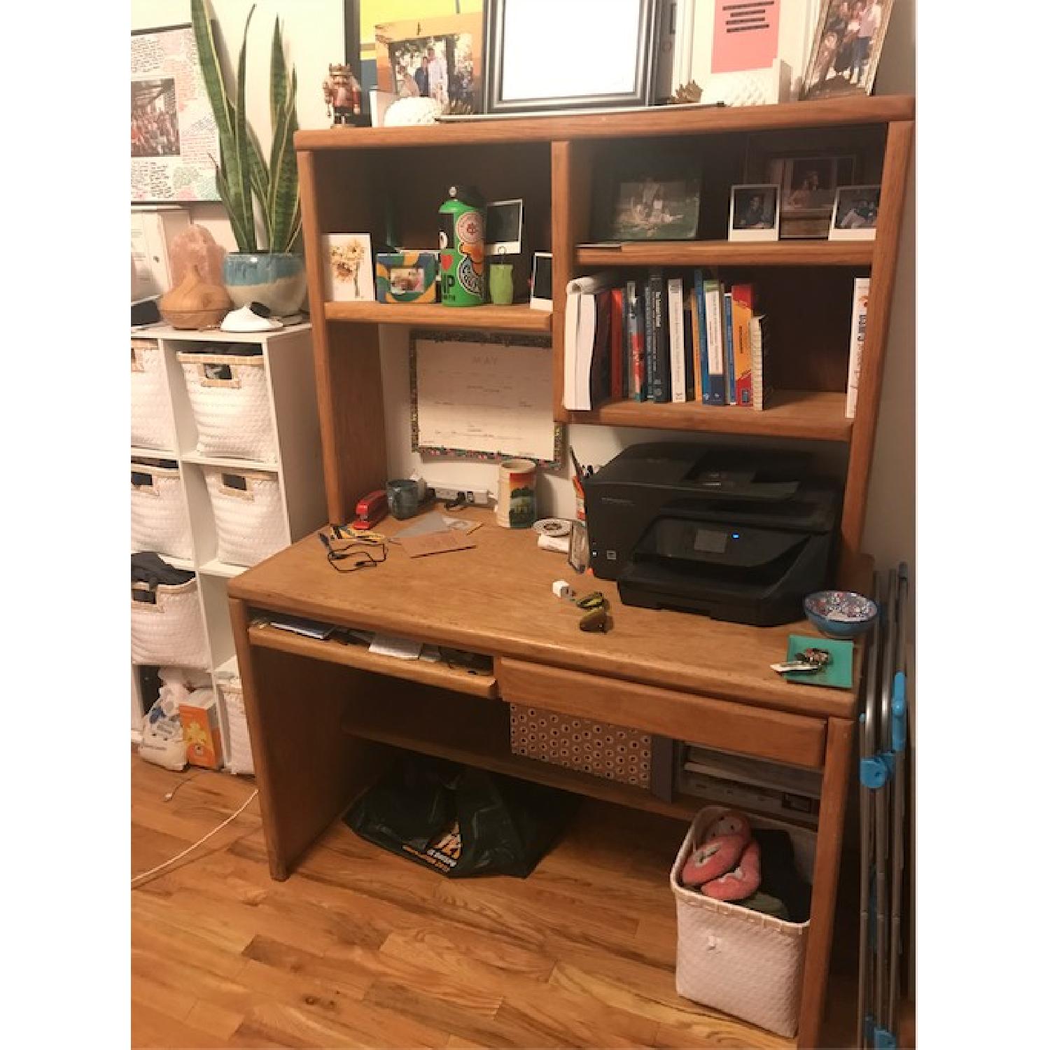 2-Level Wood Desk w/ Hutch - image-2