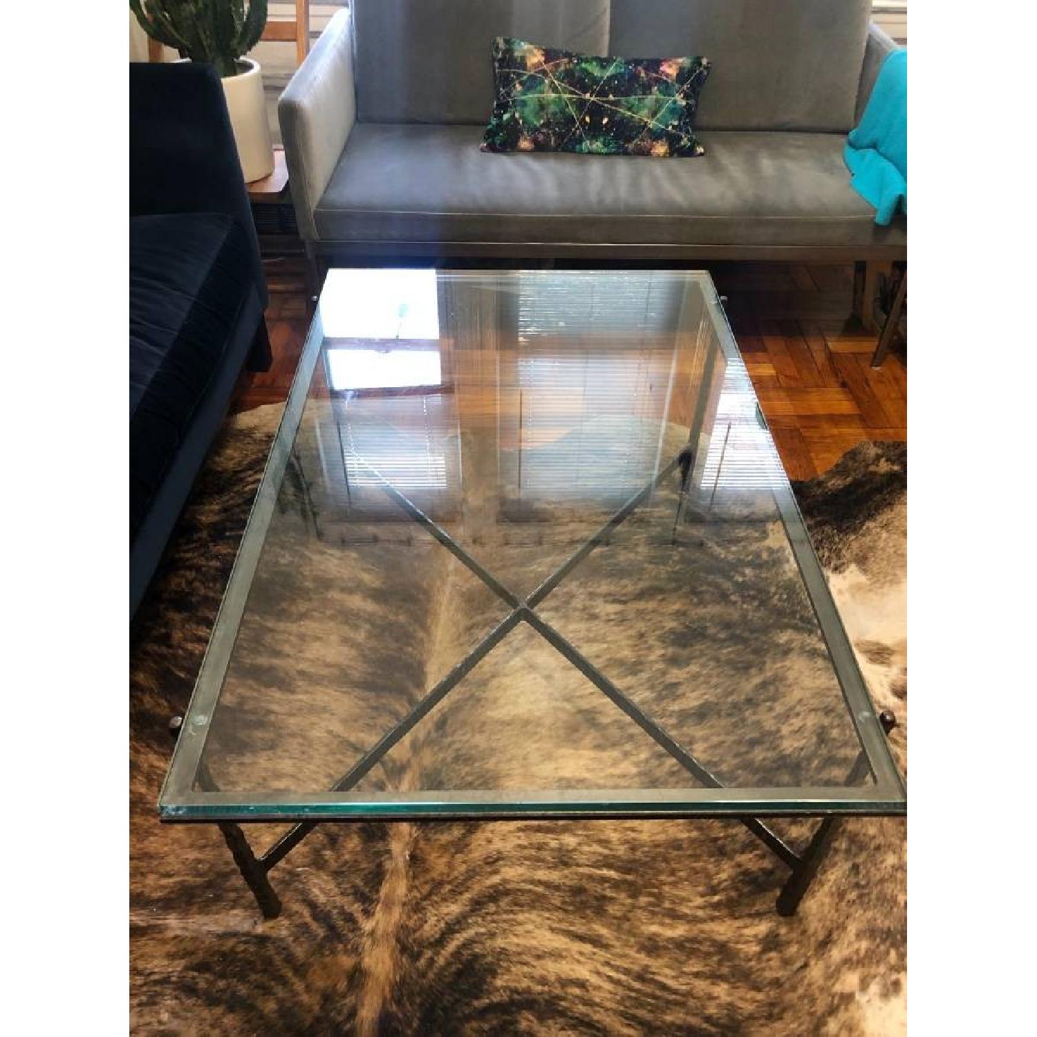 Crate & Barrel Glass & Iron Coffee Table - image-10