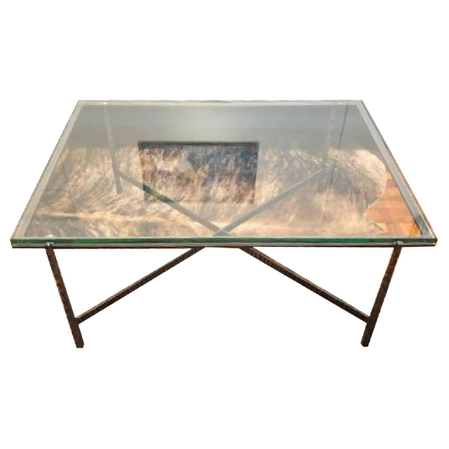 Crate & Barrel Glass & Iron Coffee Table - image-0