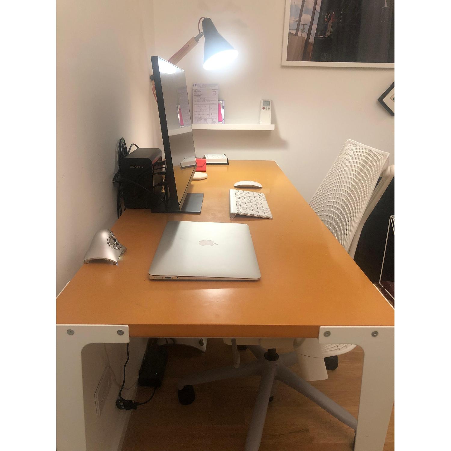 CB2 Wood Fold Desk w/ Powder Coated White Metal - image-2