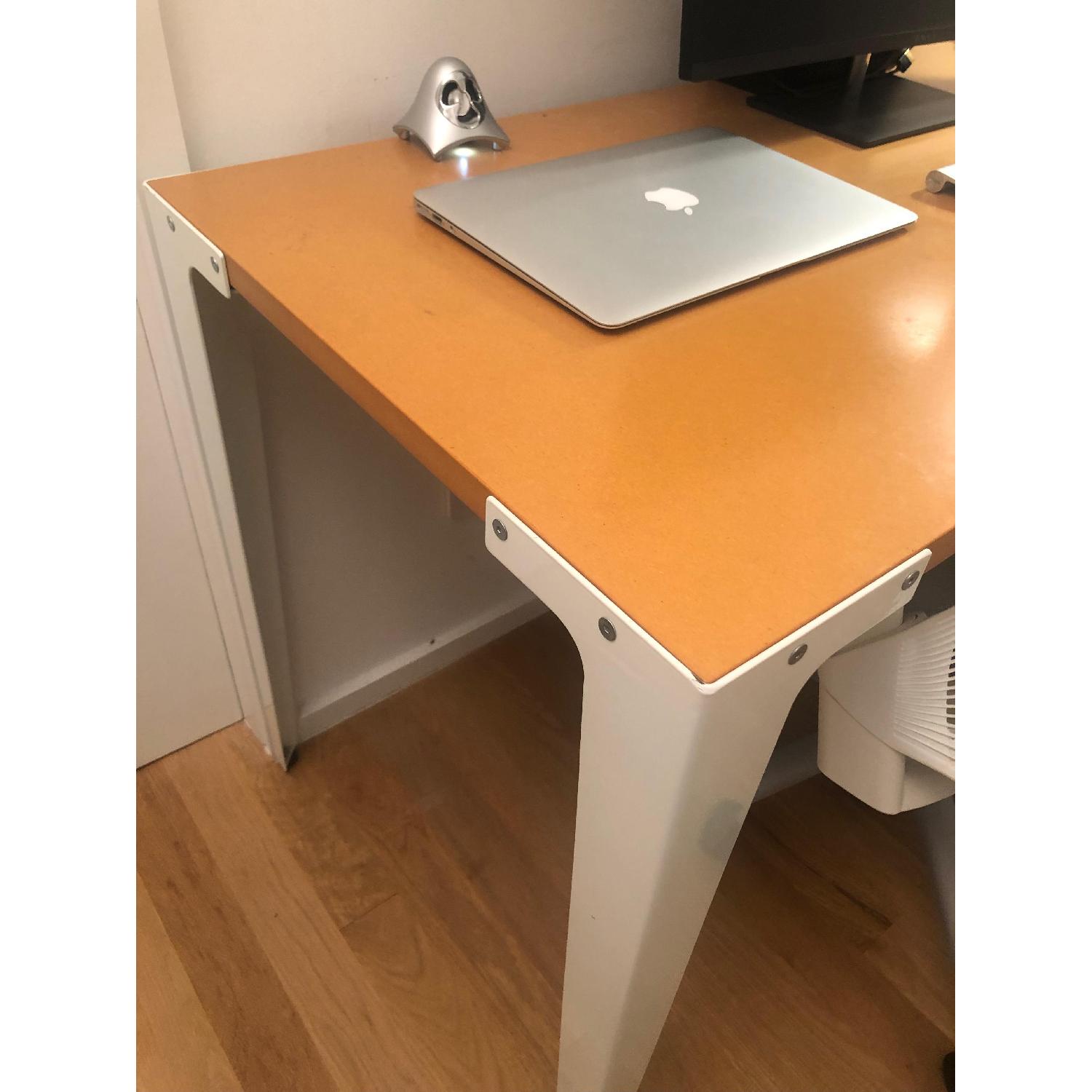CB2 Wood Fold Desk w/ Powder Coated White Metal - image-3