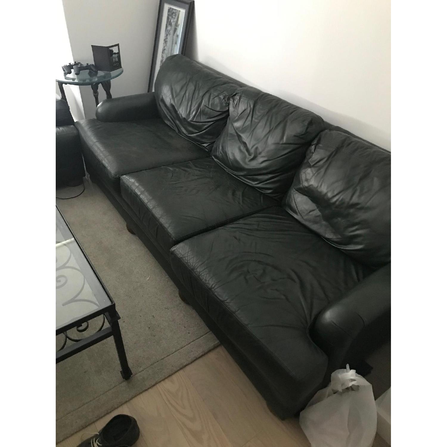 Dark Green Leather 3 Seater Sofa - image-0