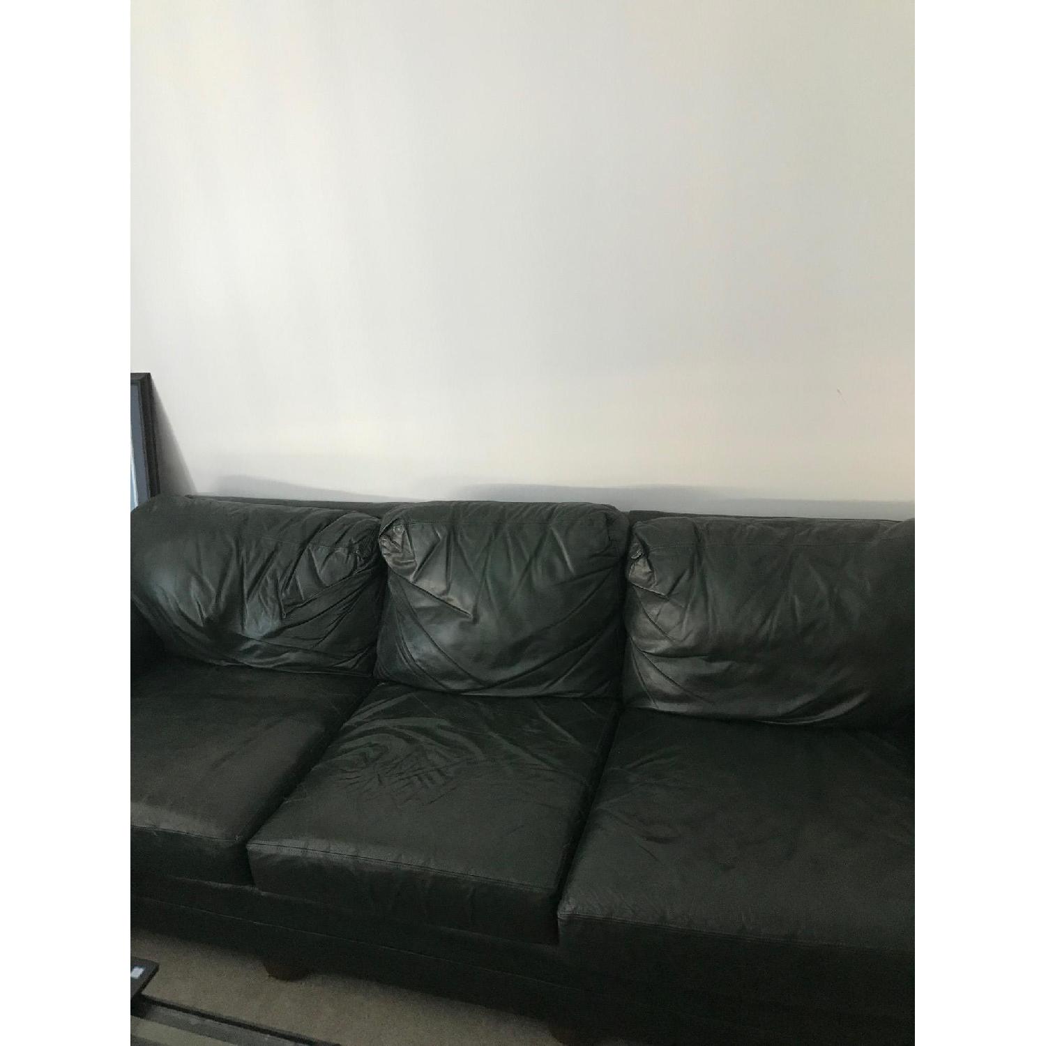 Dark Green Leather 3 Seater Sofa - image-1