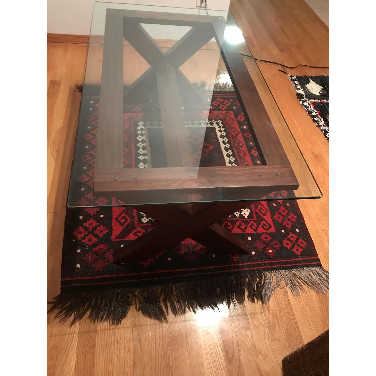 Ashley Cherry Wood Coffee Table w/ Glass Top - image-1