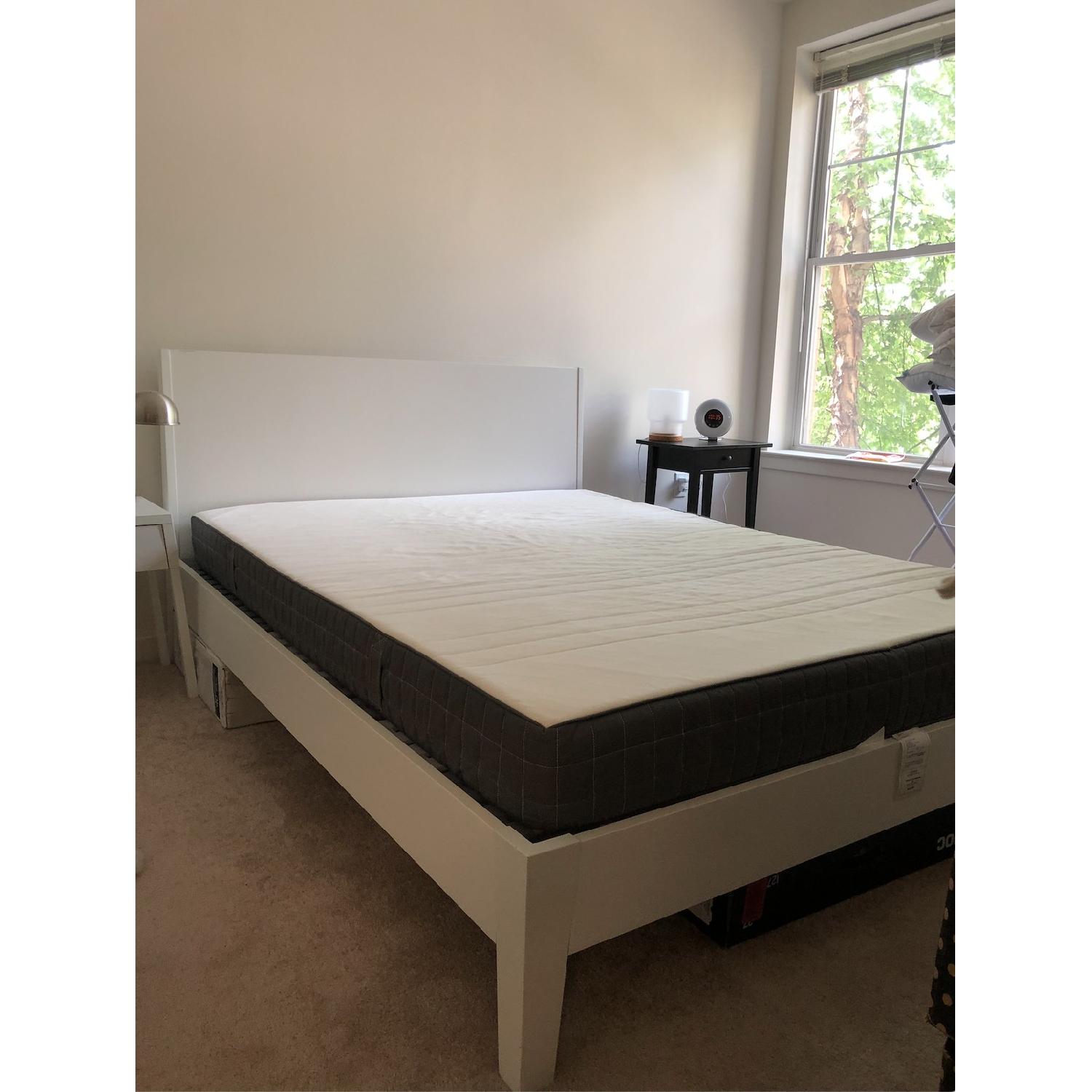 Ikea White Queen Bed Frame w/ Slated Base AptDeco