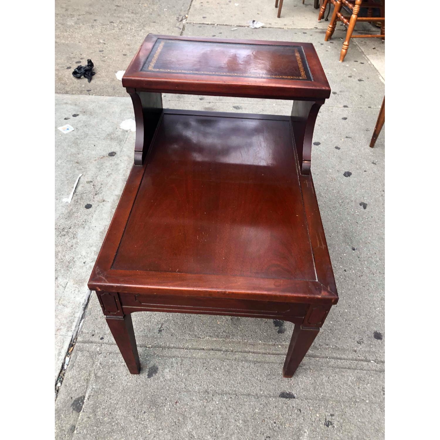 Antique Cherry Wood Leather Top Side Table - image-1