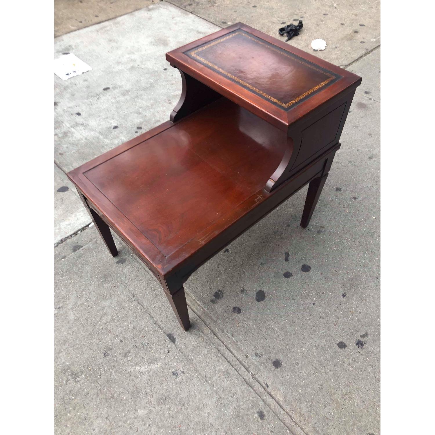Antique Cherry Wood Leather Top Side Table - image-2