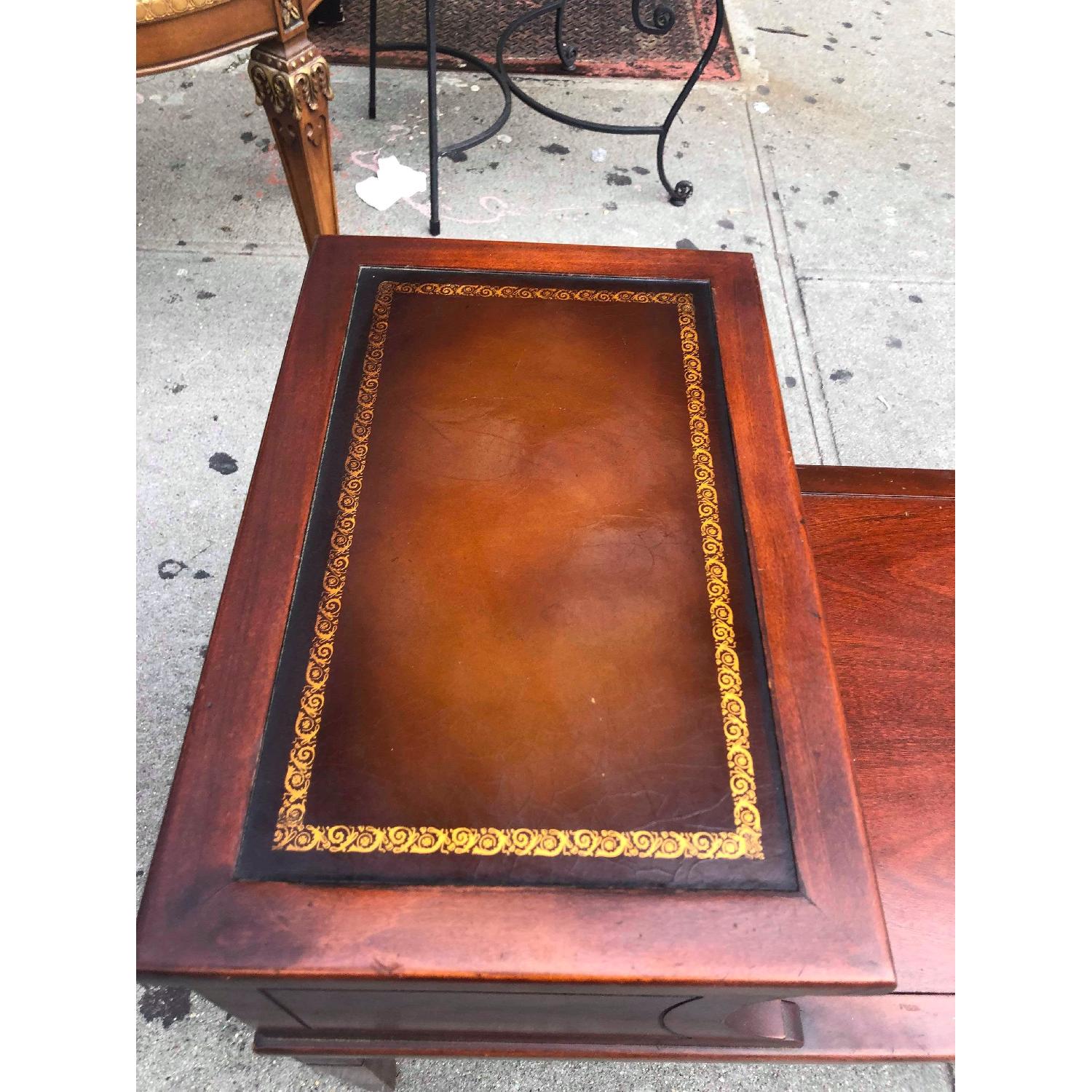 Antique Cherry Wood Leather Top Side Table - image-4