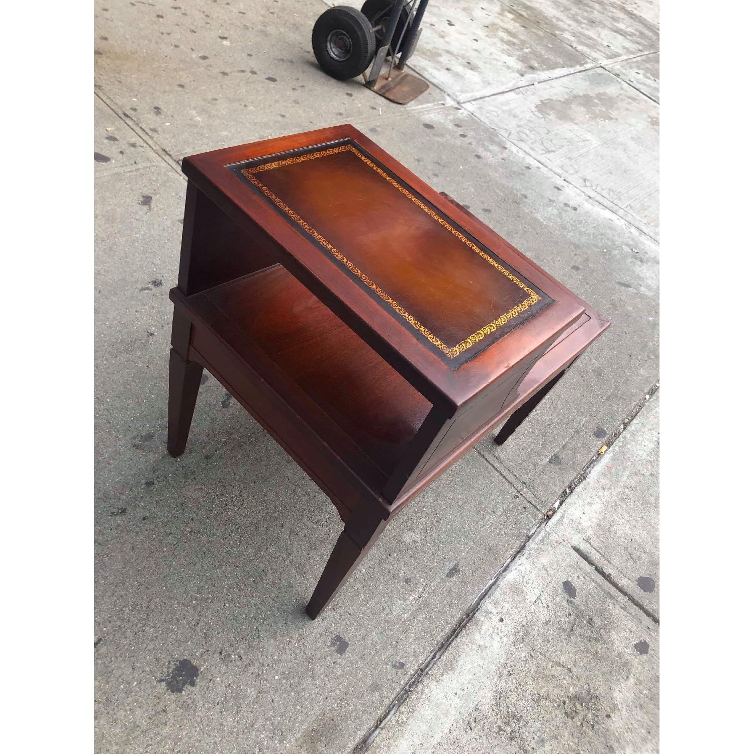 Antique Cherry Wood Leather Top Side Table - image-5