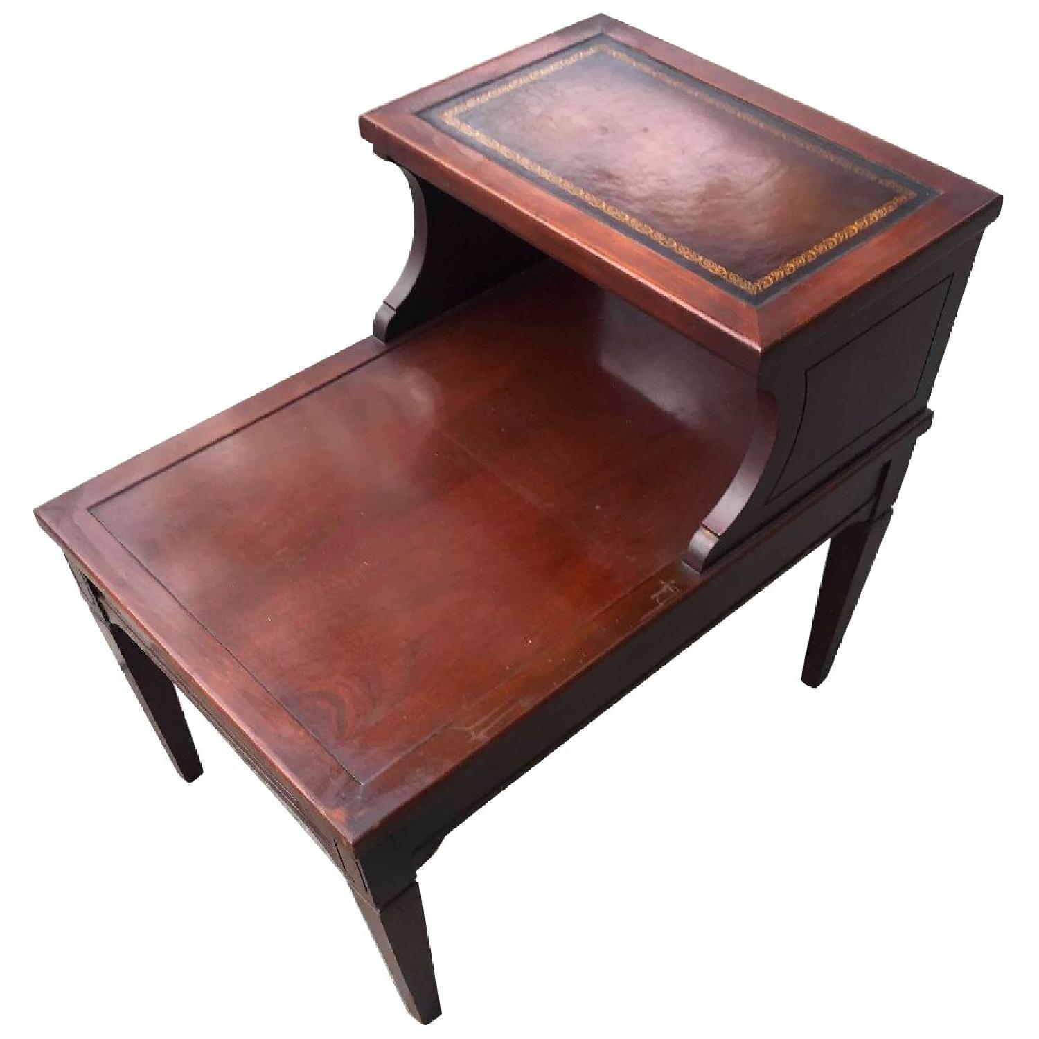 Antique Cherry Wood Leather Top Side Table AptDeco