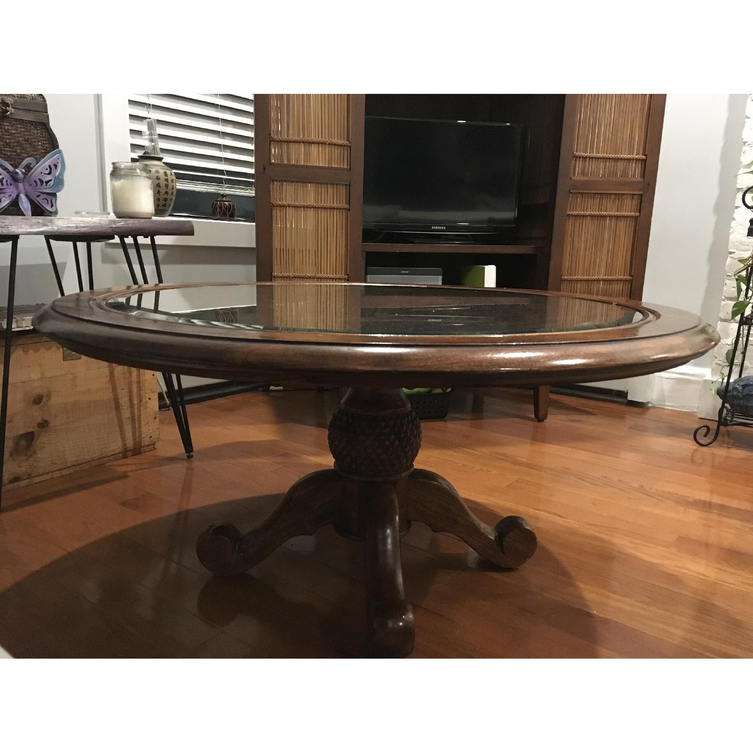 Round Wood Coffee Table w/ Glass Top - image-2