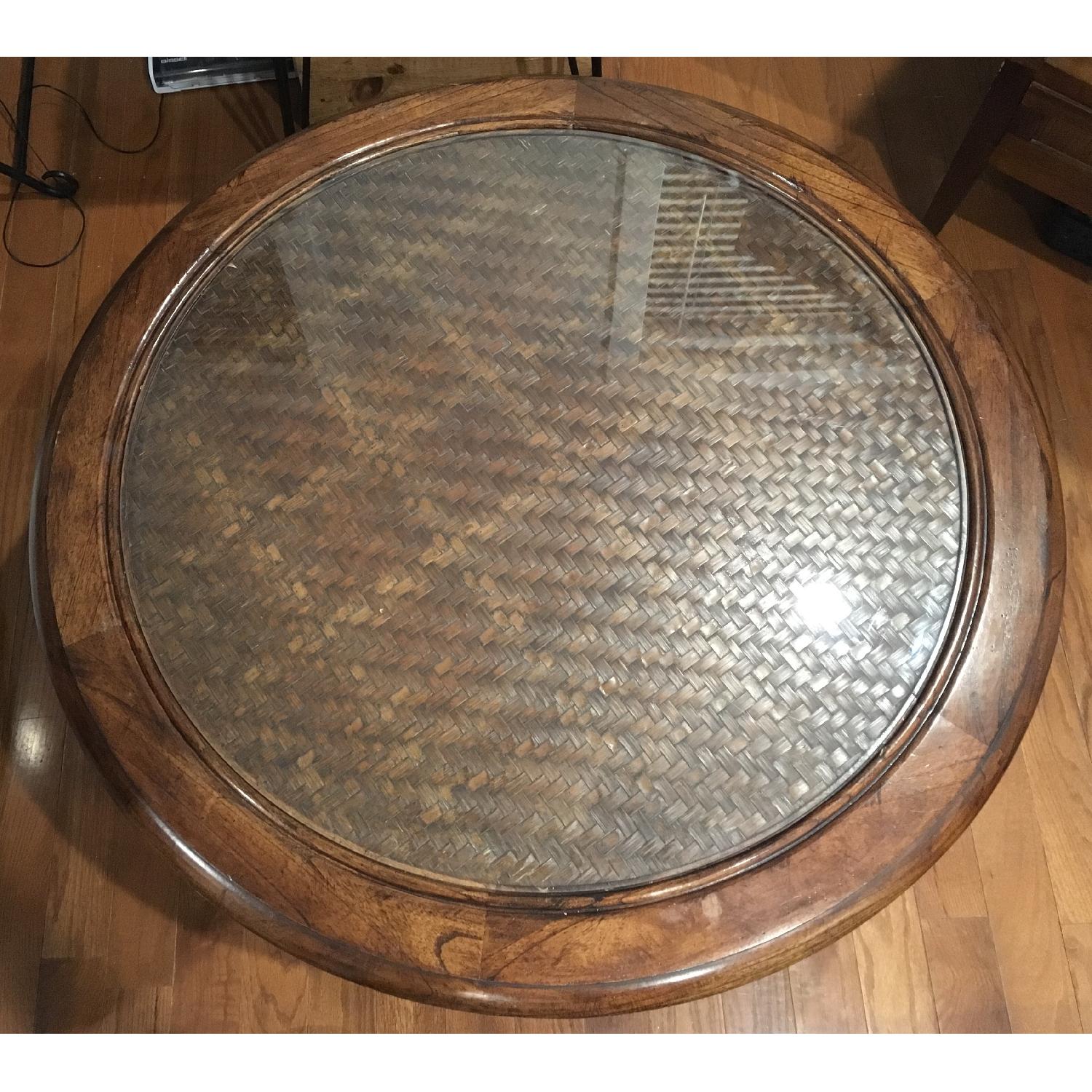 Round Wood Coffee Table w/ Glass Top - image-4
