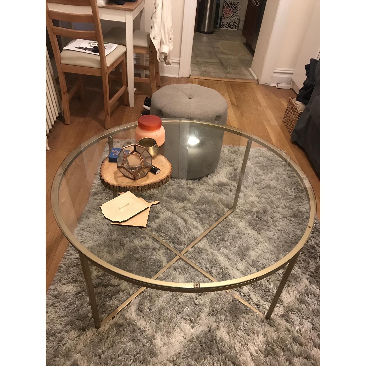 Mercer41 Round Glass Coffee Table w/ Gold Trim - image-1