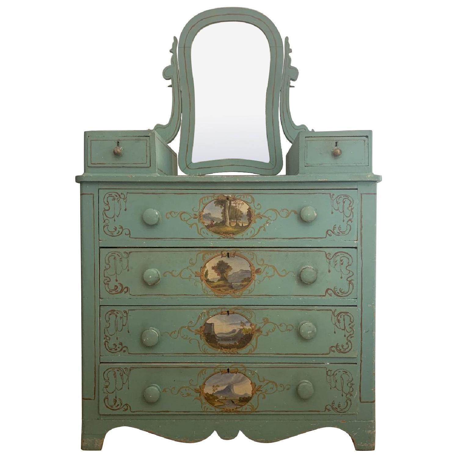 Antique 1920s Victorian Hand Painted Dresser/Vanity - image-0