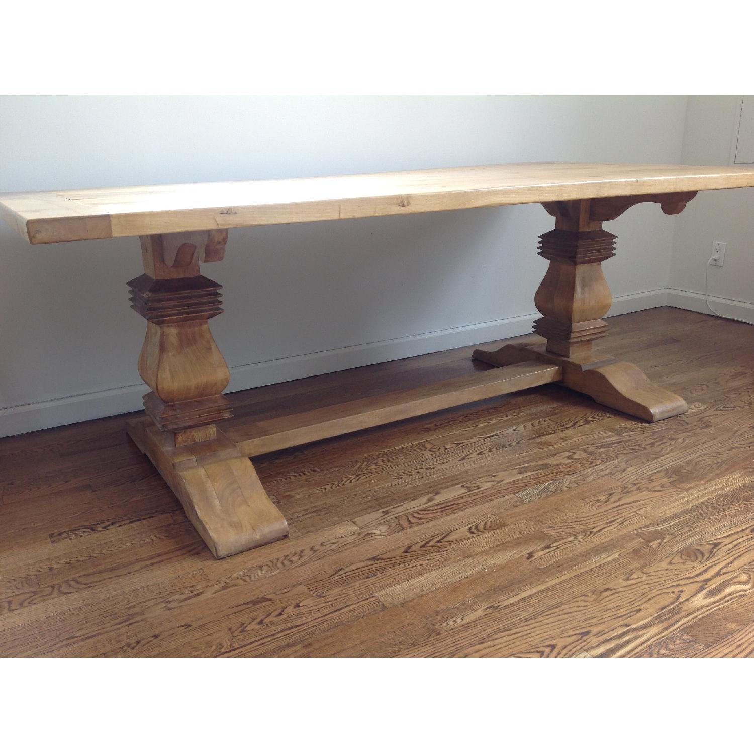 French Country Farm Style Trestle Table w/ 6 Chairs - image-3