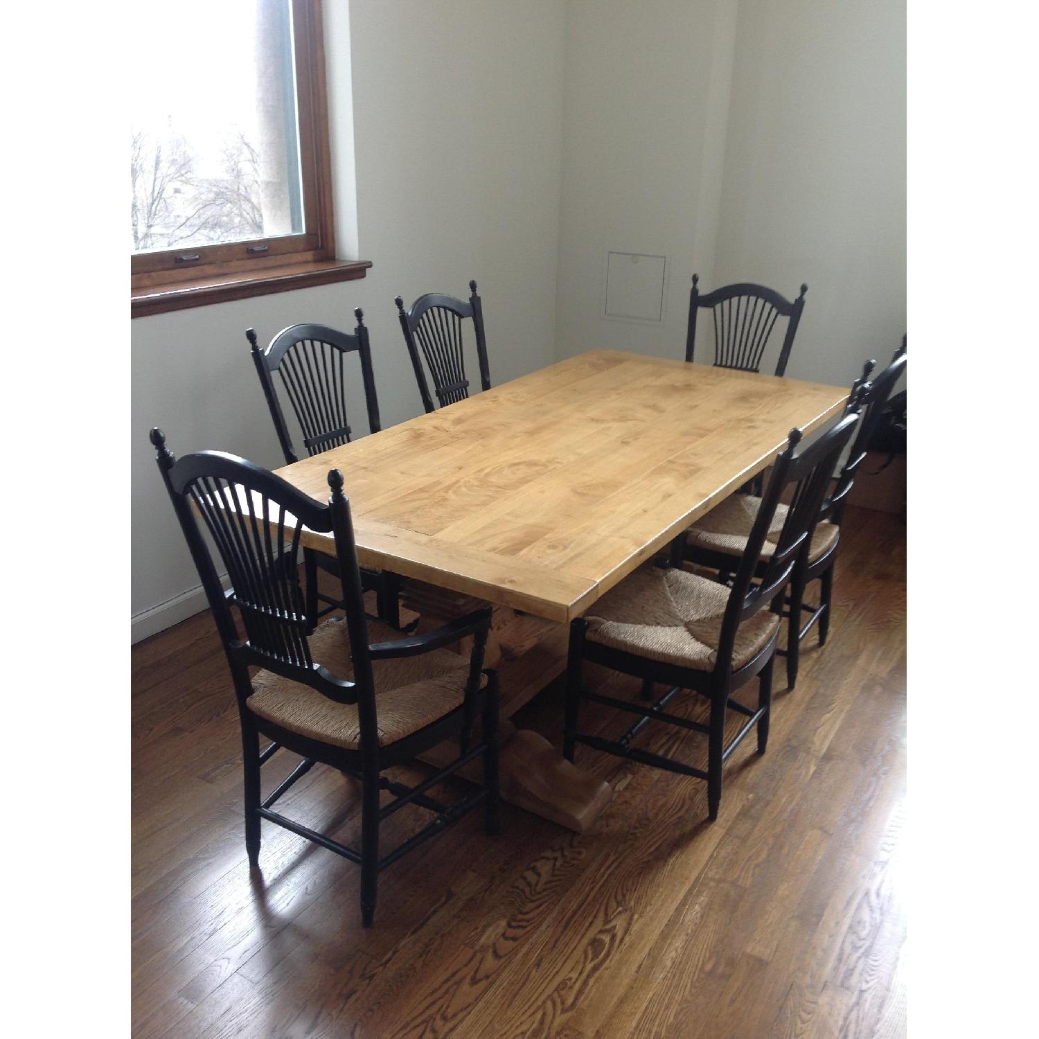 French Country Farm Style Trestle Table w/ 6 Chairs - image-4