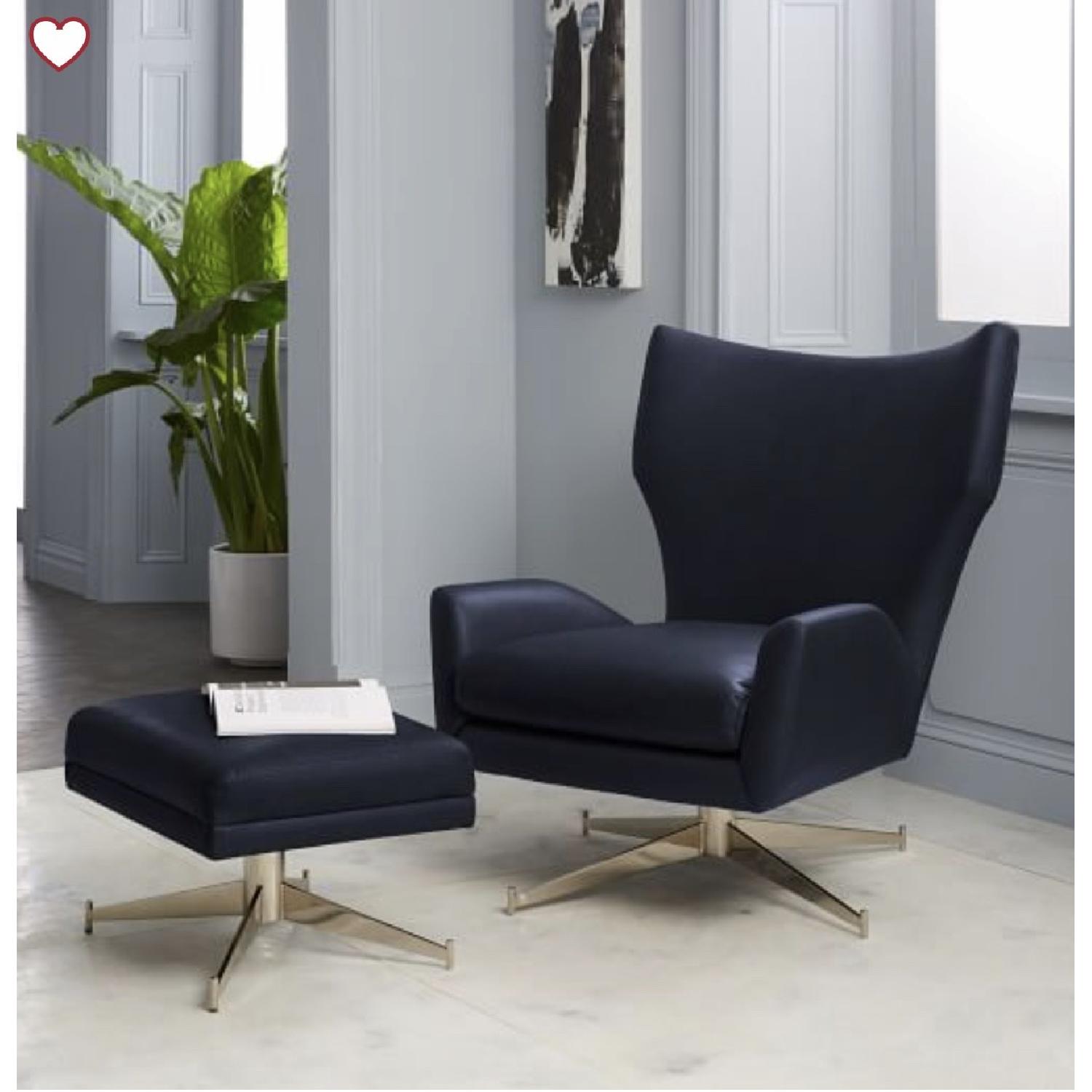 West Elm Hemming Leather Swivel Armchair - image-1